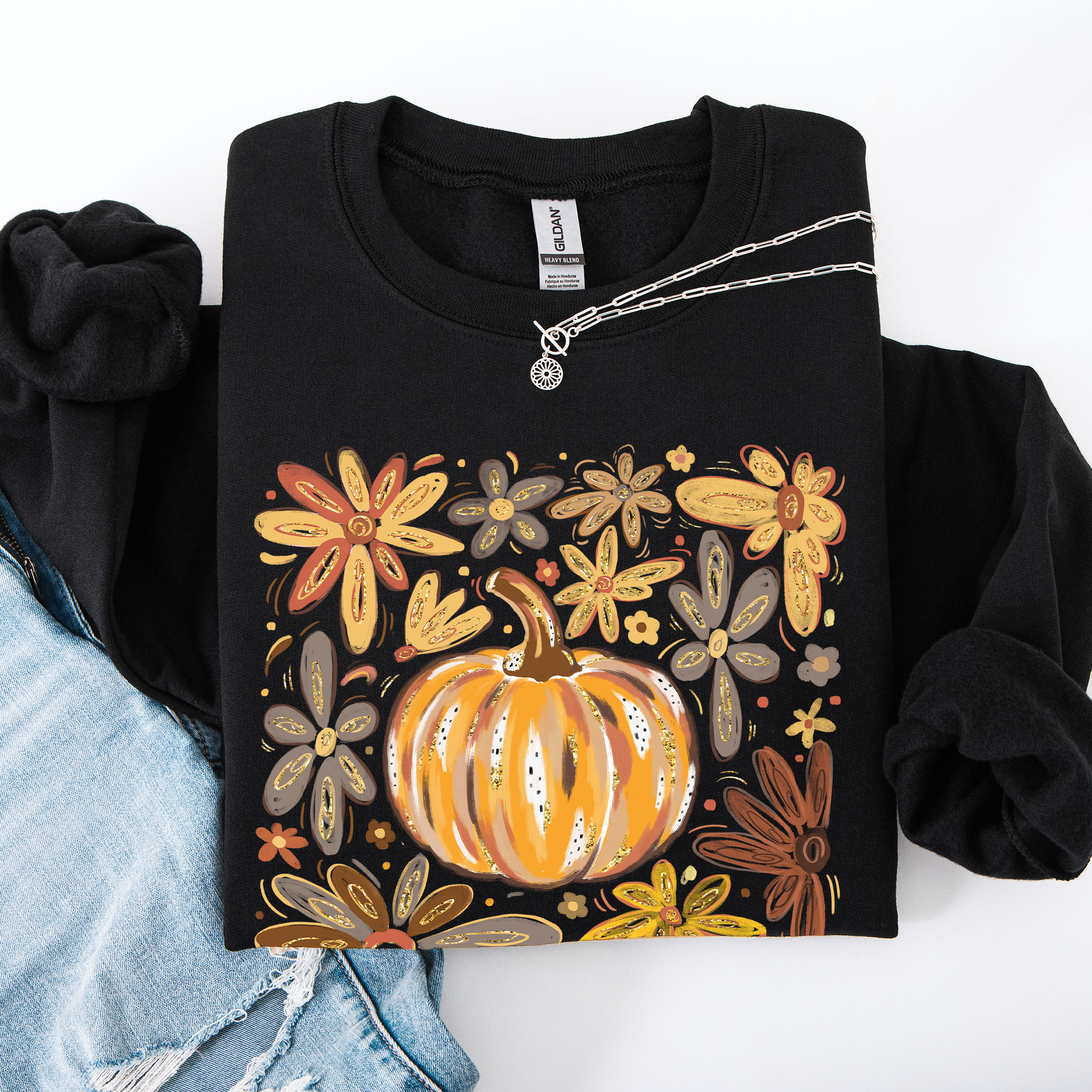 Beautiful Pumpkin Autumn Flowers, Fall, Floral, Watercolor Sweatshirt