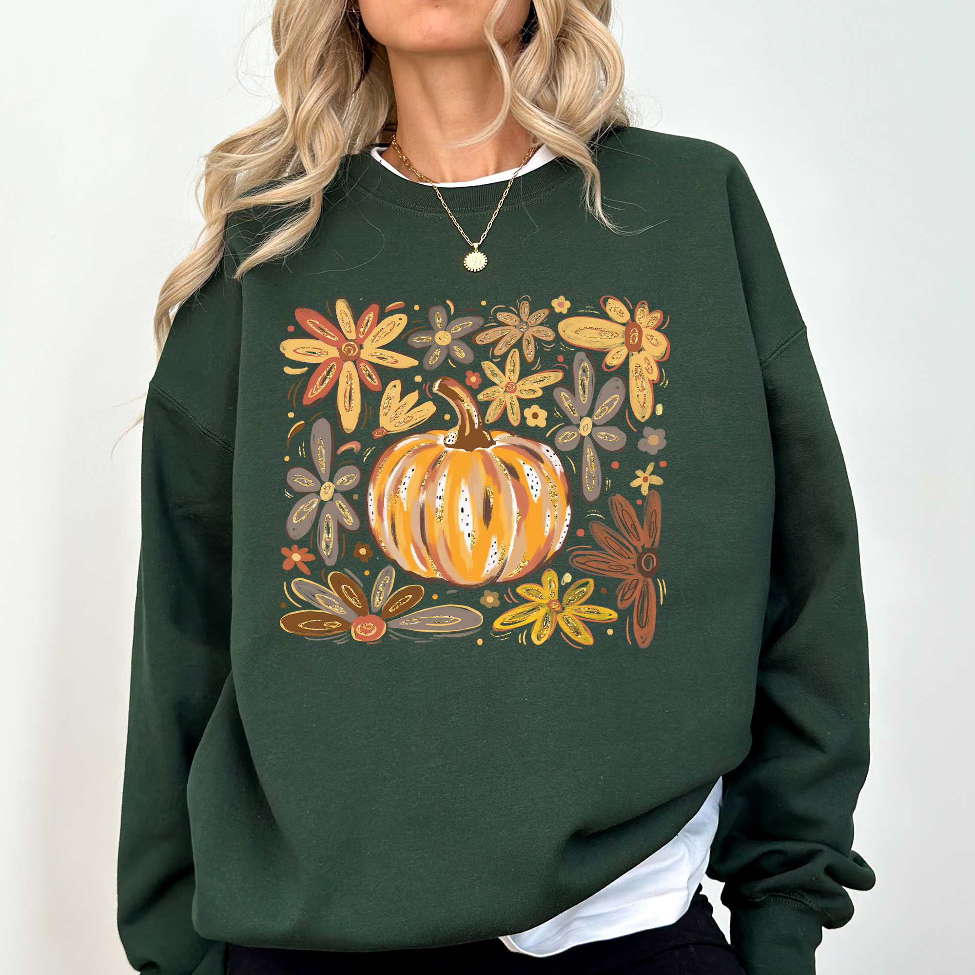 Beautiful Pumpkin Autumn Flowers, Fall, Floral, Watercolor Sweatshirt