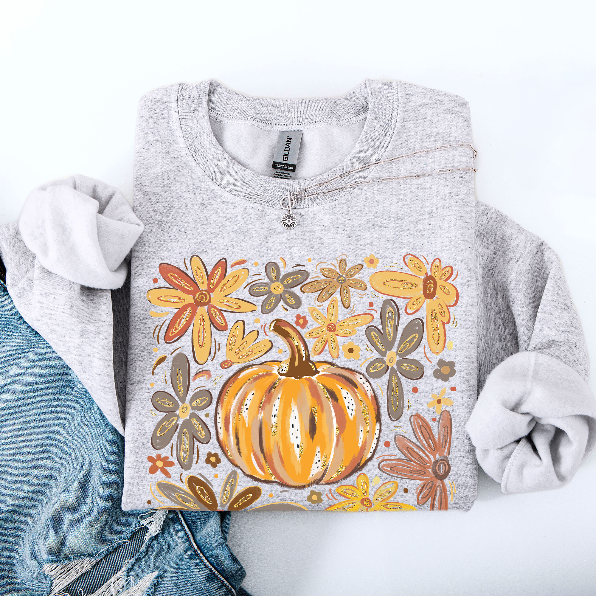 Beautiful Pumpkin Autumn Flowers, Fall, Floral, Watercolor Sweatshirt
