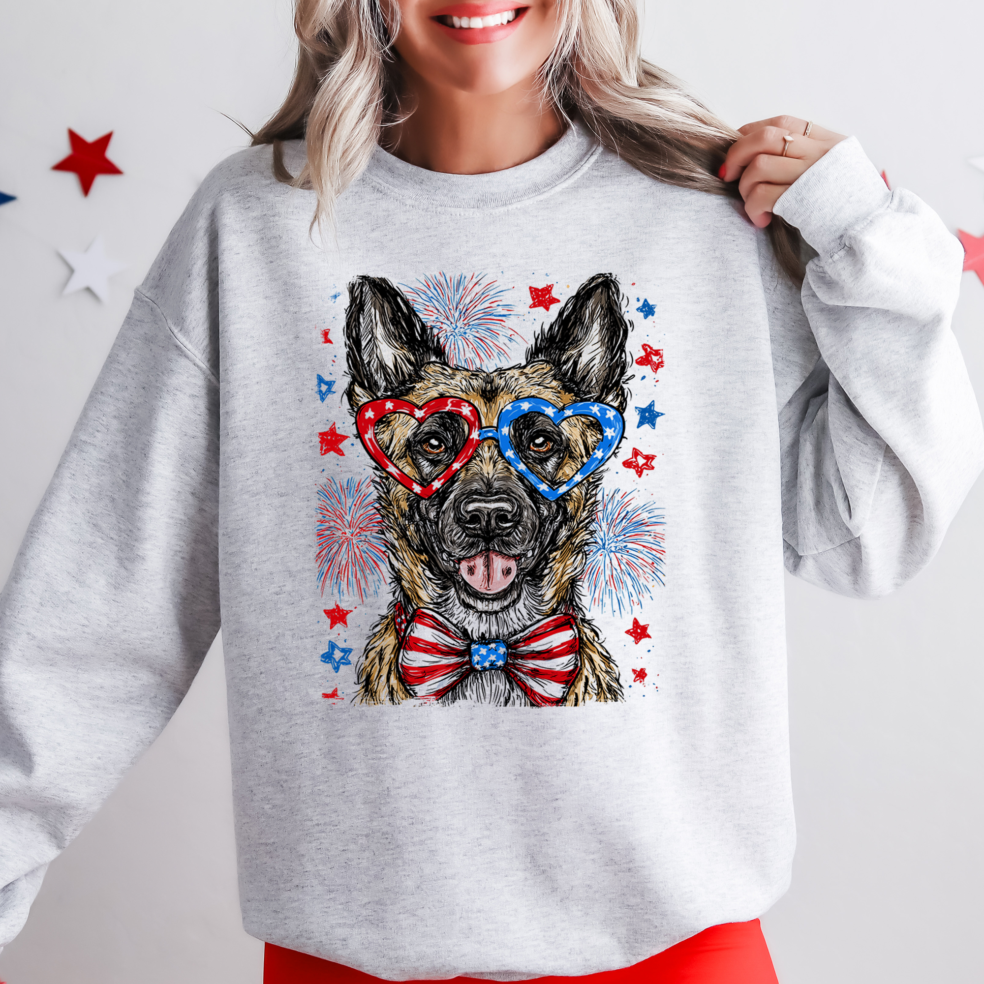 Belgian Malinois Patriotic Dog, USA, America, Pet Lover, 4th of July Sweatshirt