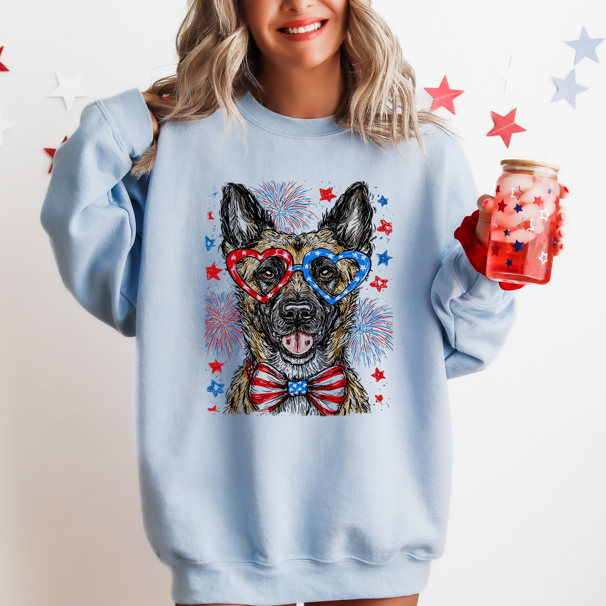 Belgian Malinois Patriotic Dog, USA, America, Pet Lover, 4th of July Sweatshirt