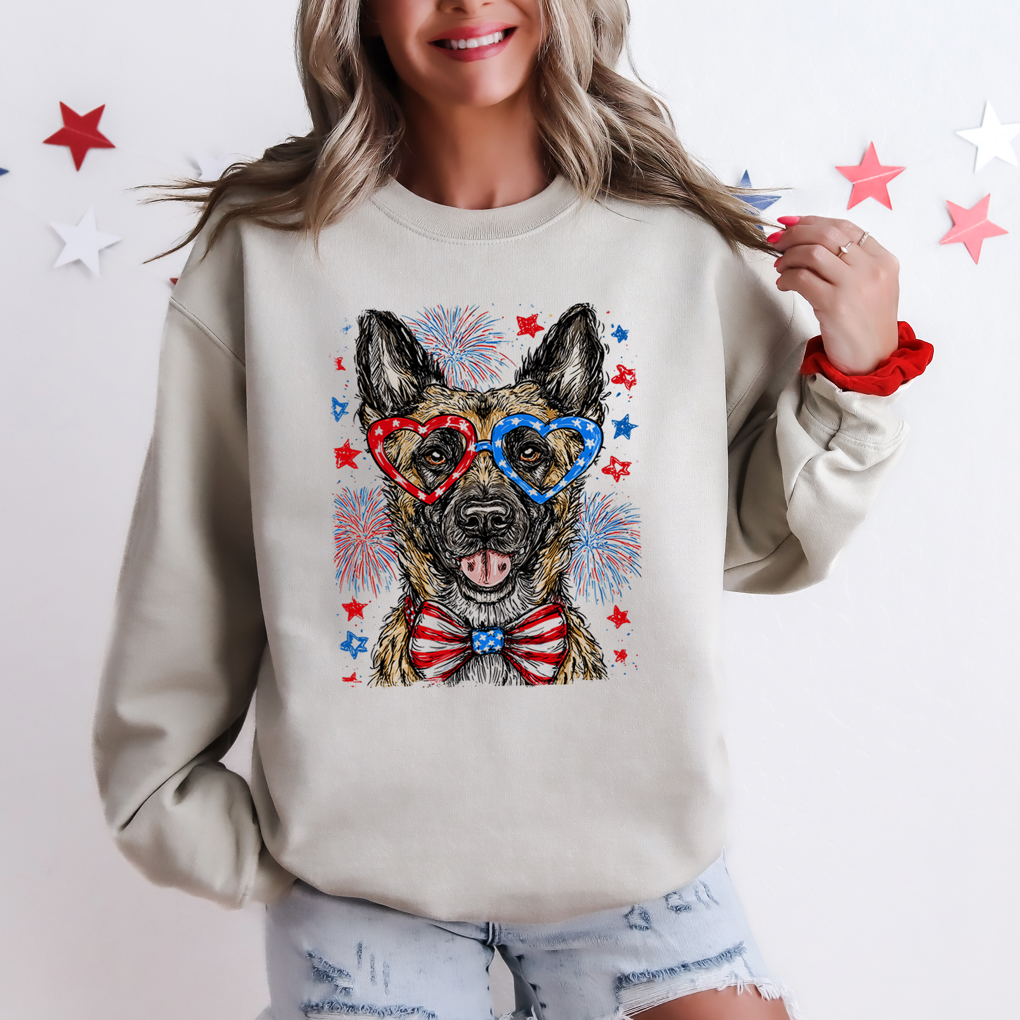 Belgian Malinois Patriotic Dog, USA, America, Pet Lover, 4th of July Sweatshirt