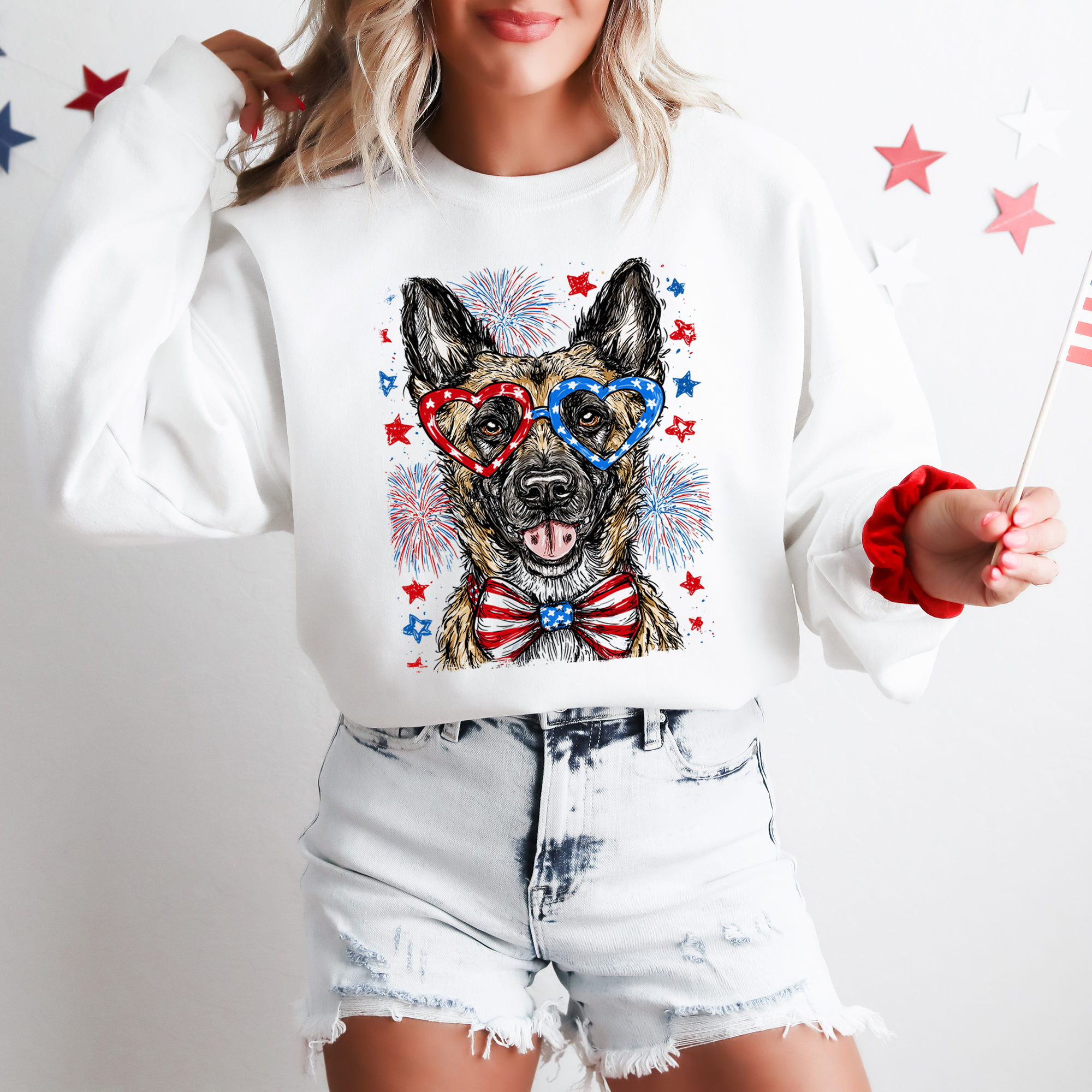 Belgian Malinois Patriotic Dog, USA, America, Pet Lover, 4th of July Sweatshirt
