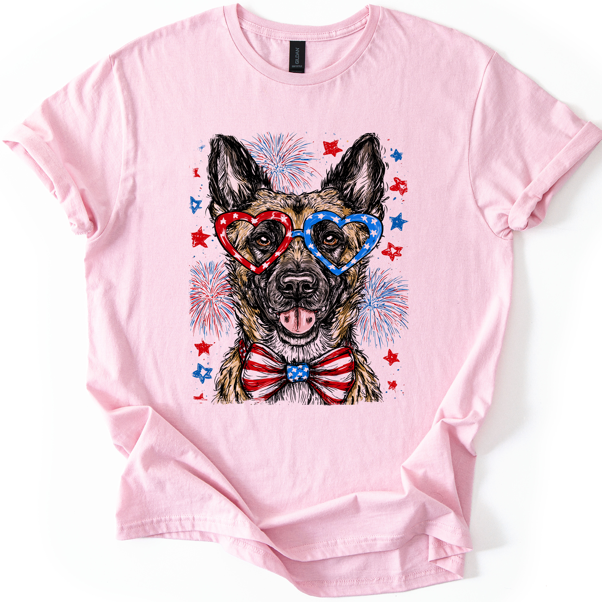 Belgian Malinois Patriotic Dog, USA, America, Pet Lover, 4th of July, Soft Style T-Shirt