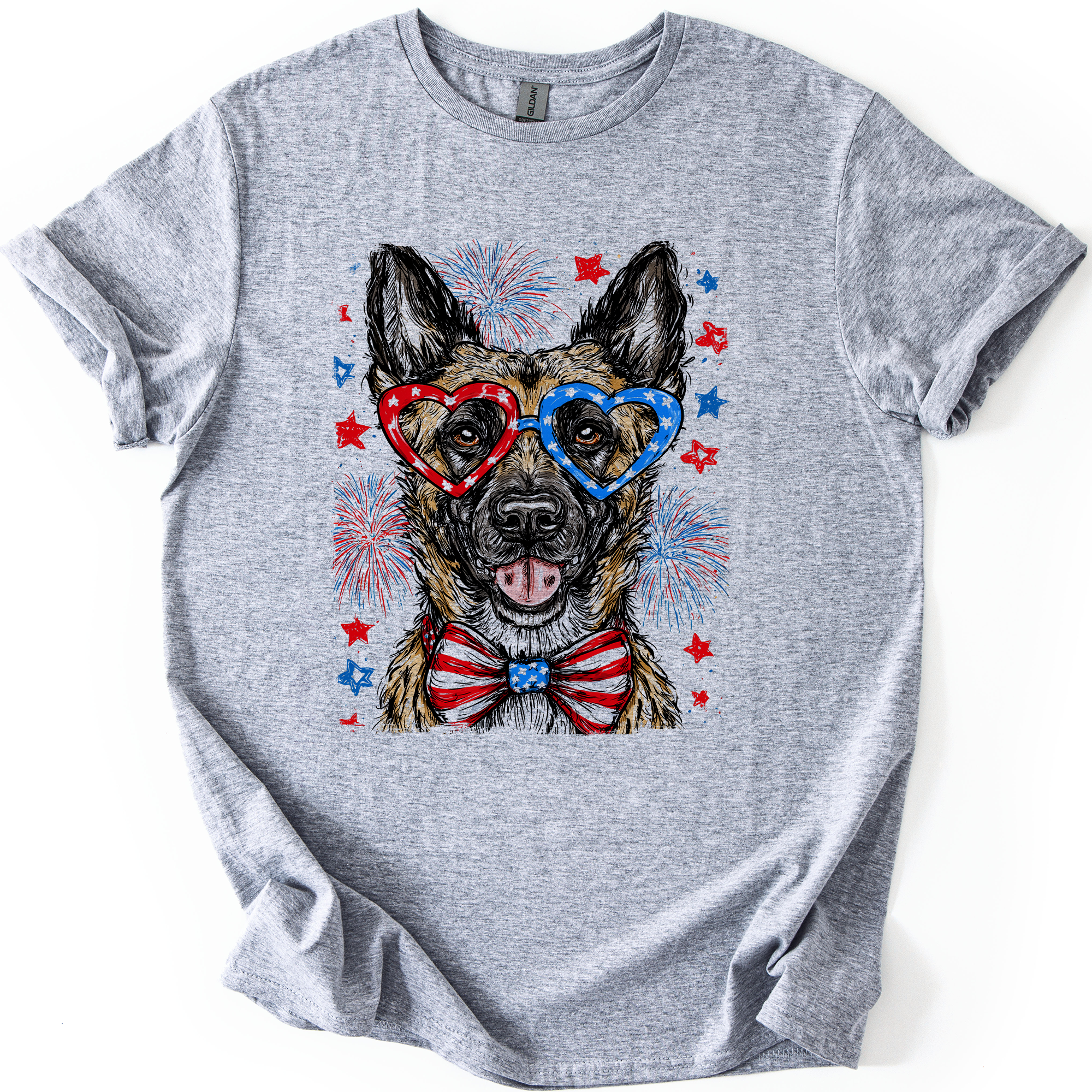 Belgian Malinois Patriotic Dog, USA, America, Pet Lover, 4th of July, Soft Style T-Shirt
