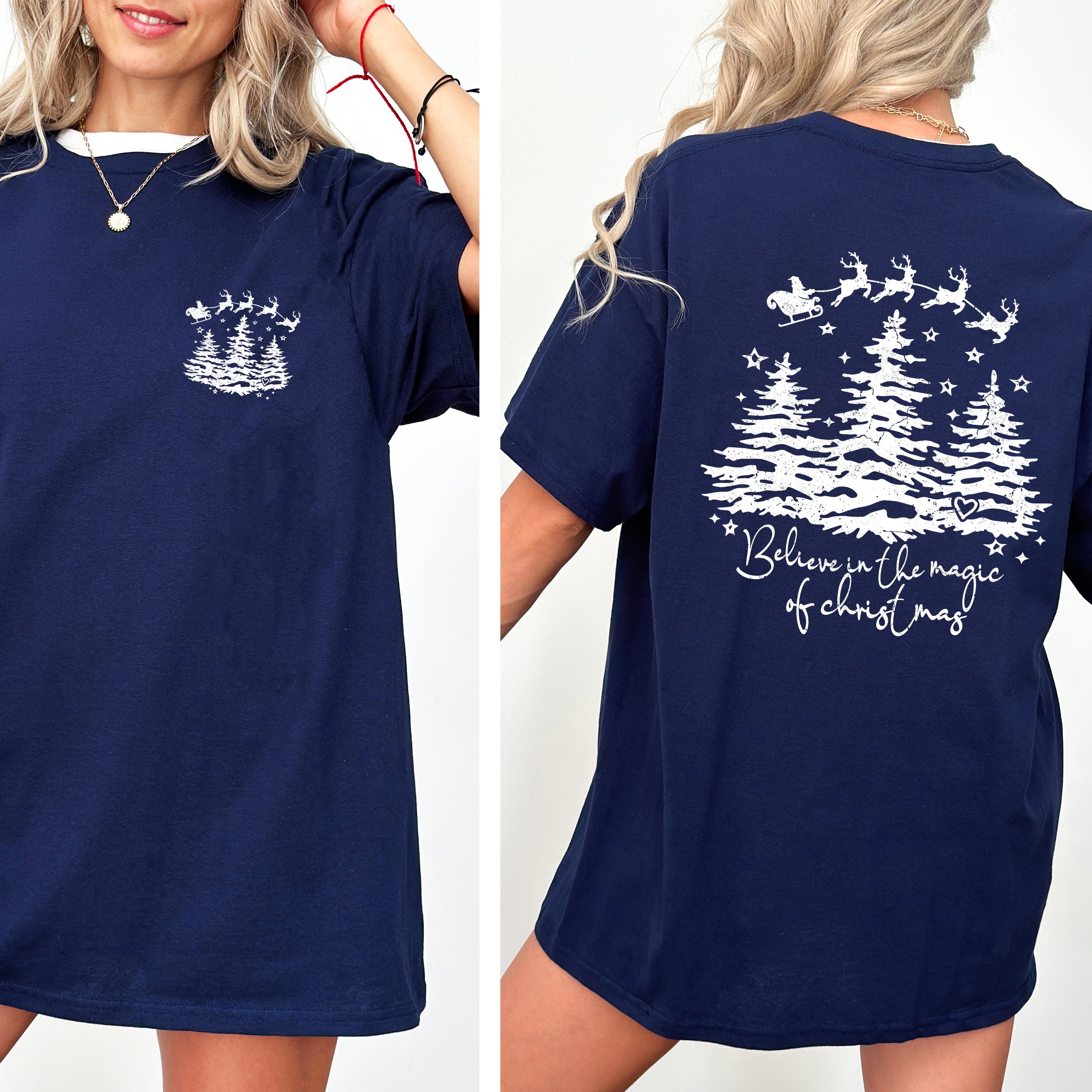 Believe In The Magic Of Christmas, Santa, Front and Back, Christmas Trees, Winter, Snow, Xmas Tshirt Comfort Colors T-Shirt