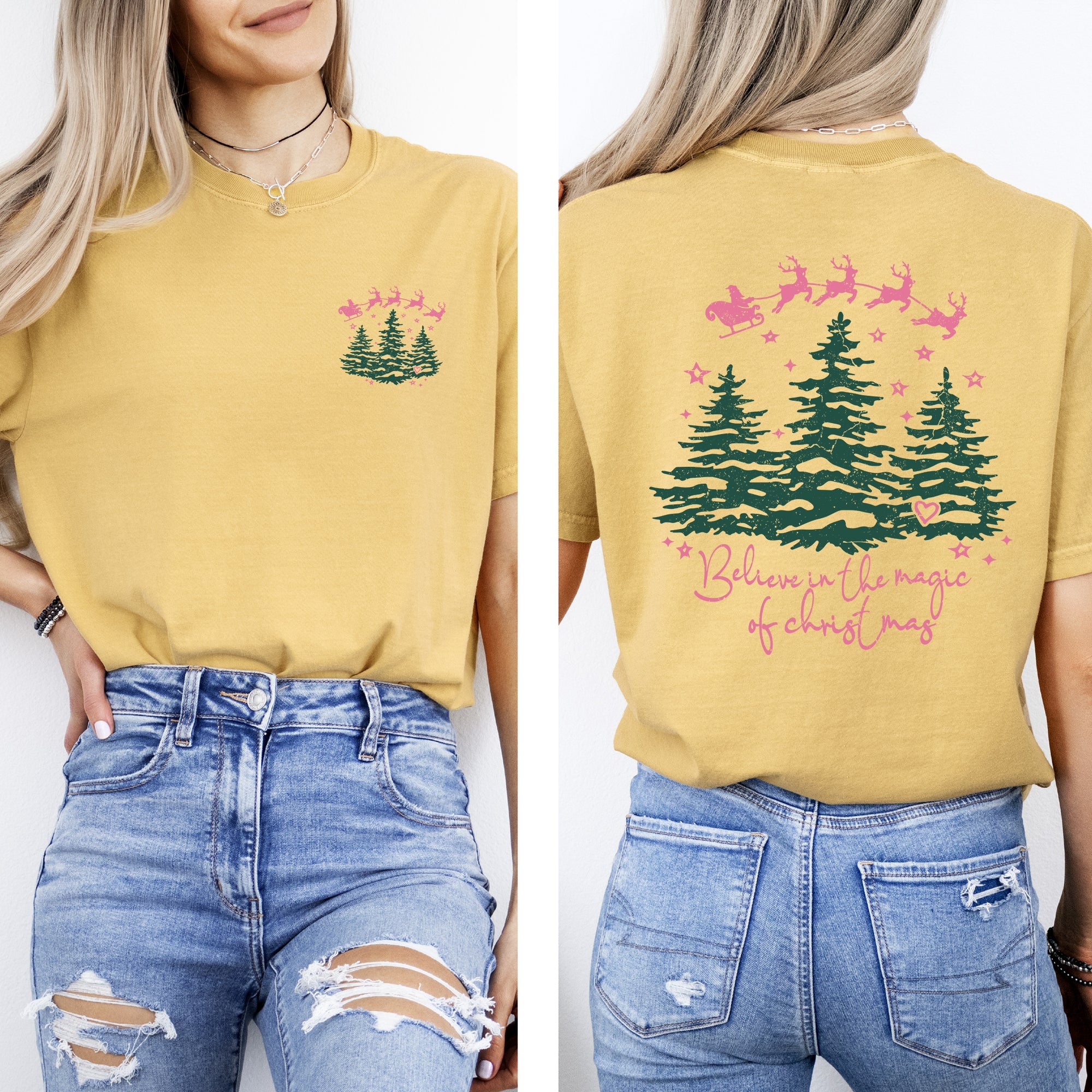 Believe In The Magic Of Christmas, Santa, Front and Back, Christmas Trees, Winter, Snow, Xmas Tshirt Comfort Colors T-Shirt