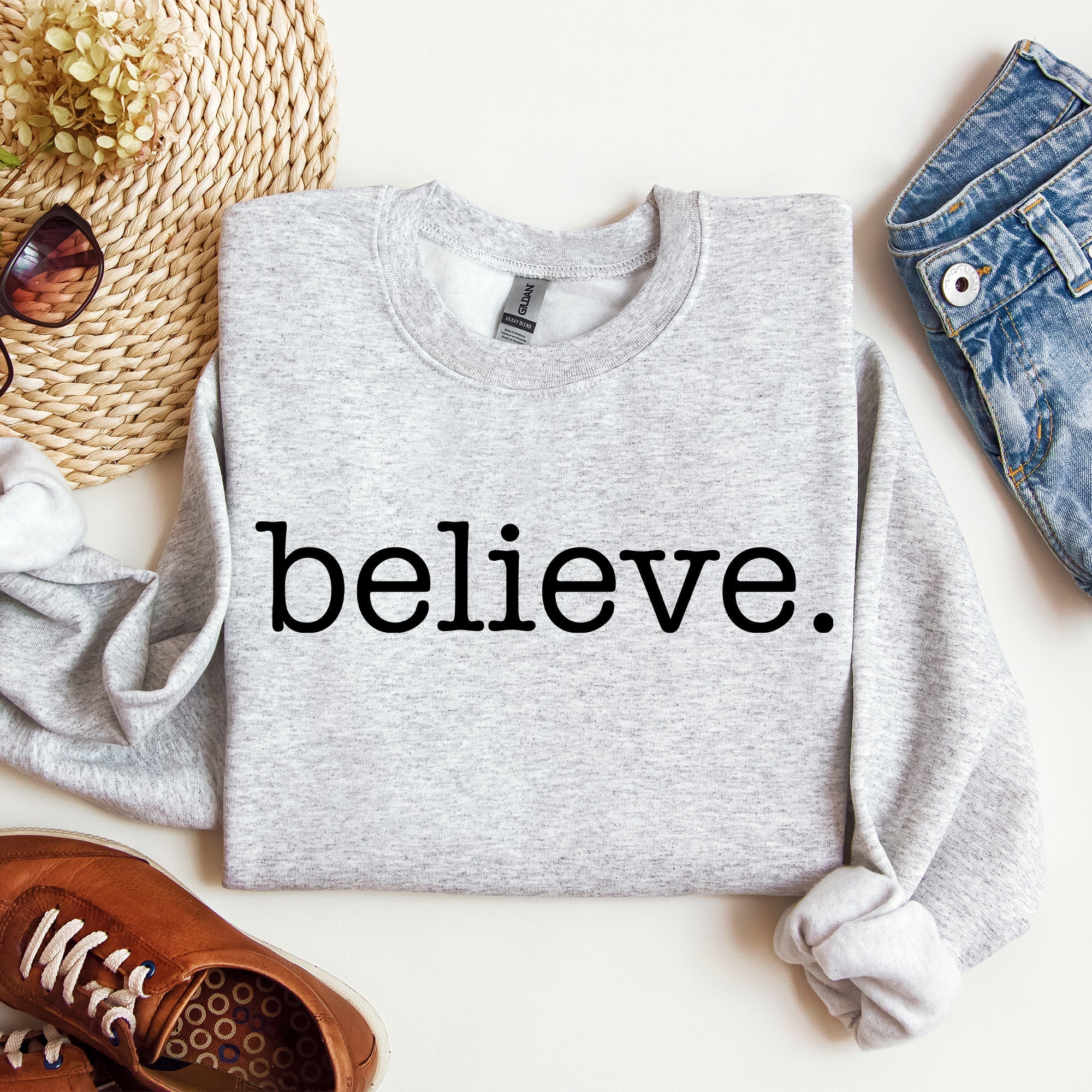 Believe, Classic Minimalist, Christmas, Winter, Snow, Santa, Xmas Sweatshirt