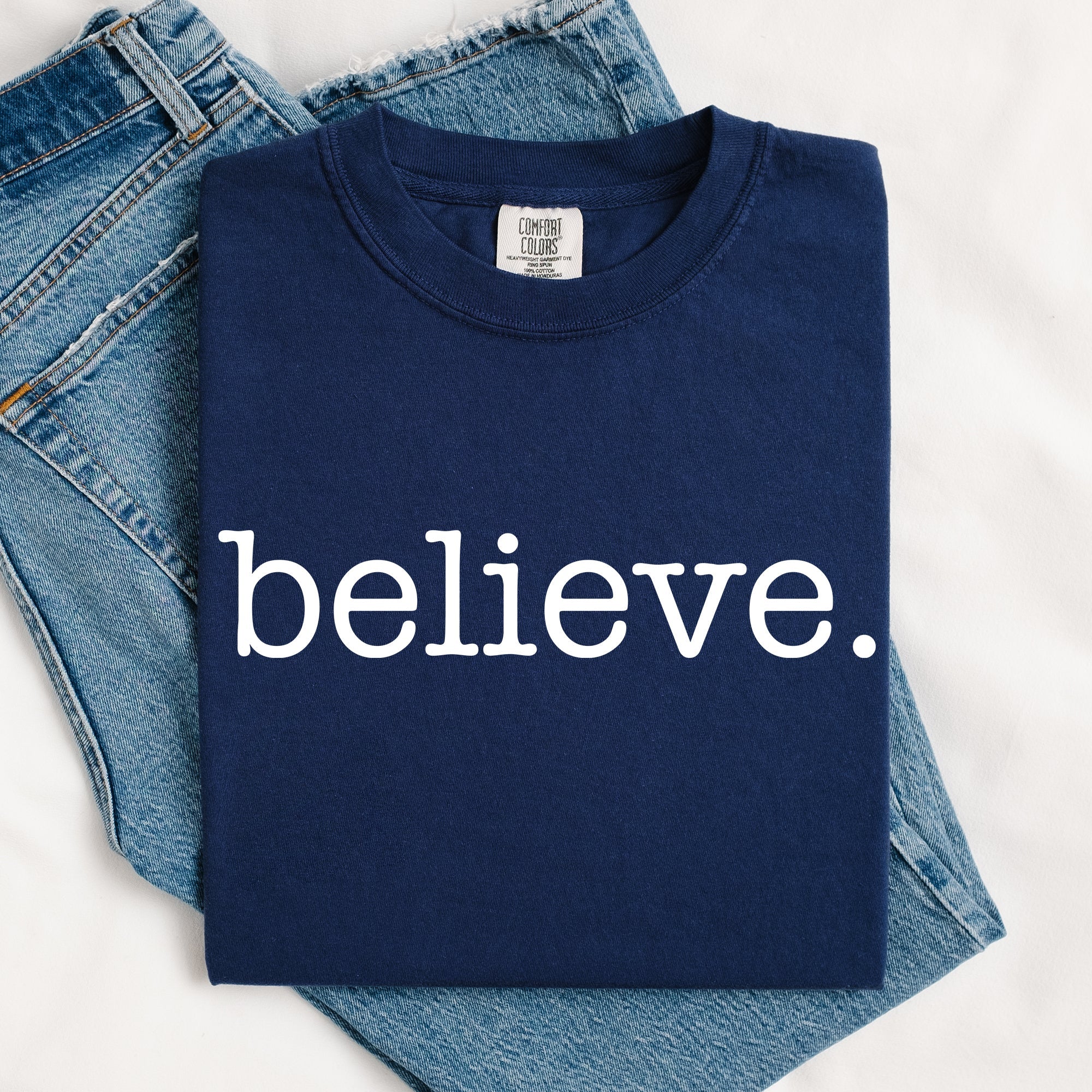 Believe, Classic Minimalist, Christmas, Winter, Snow, Santa, Xmas Tshirt Comfort Colors T-Shirt