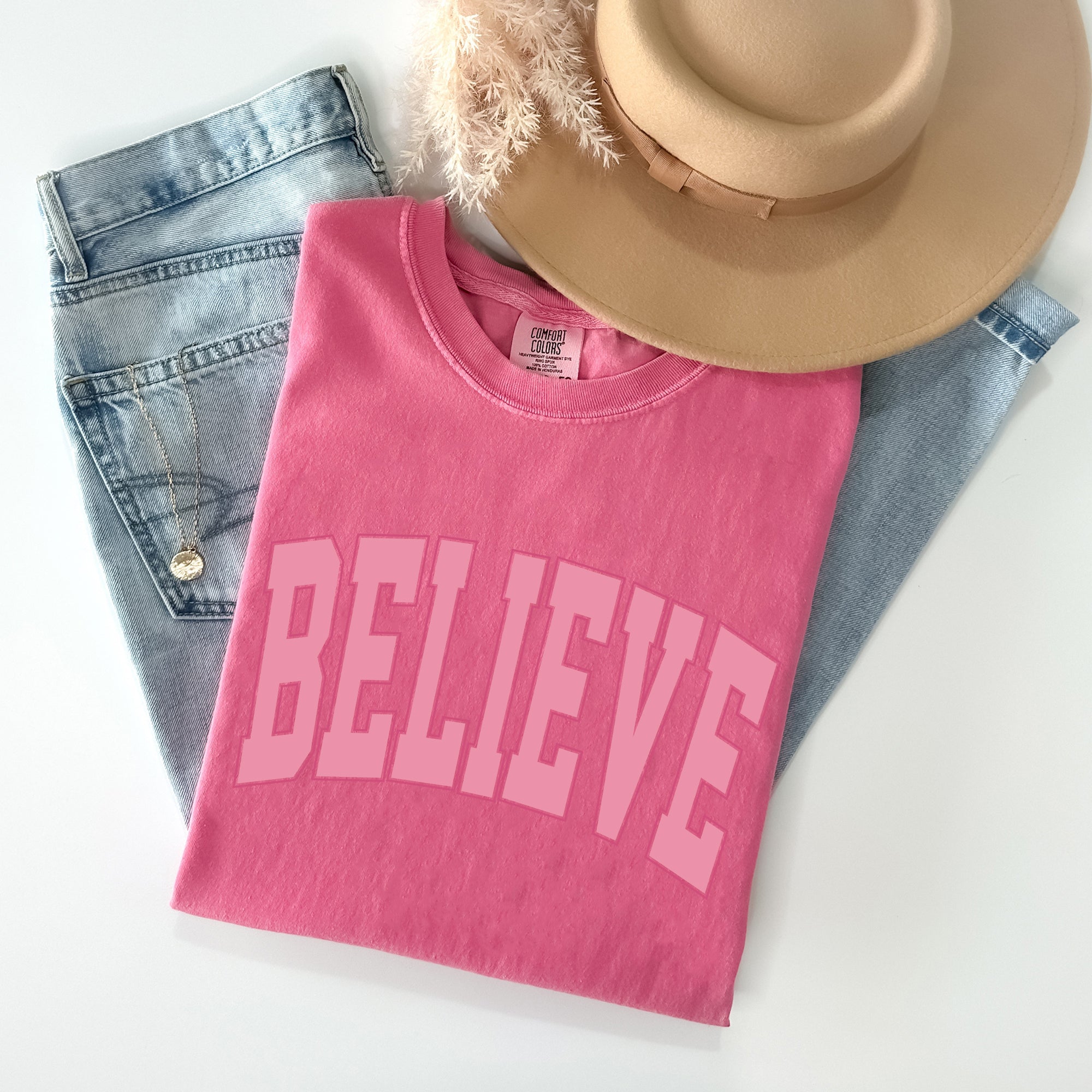 Believe, Varsity, Collegiate, Christmas, Santa, Winter, Xmas Tshirt Comfort Colors T-Shirt