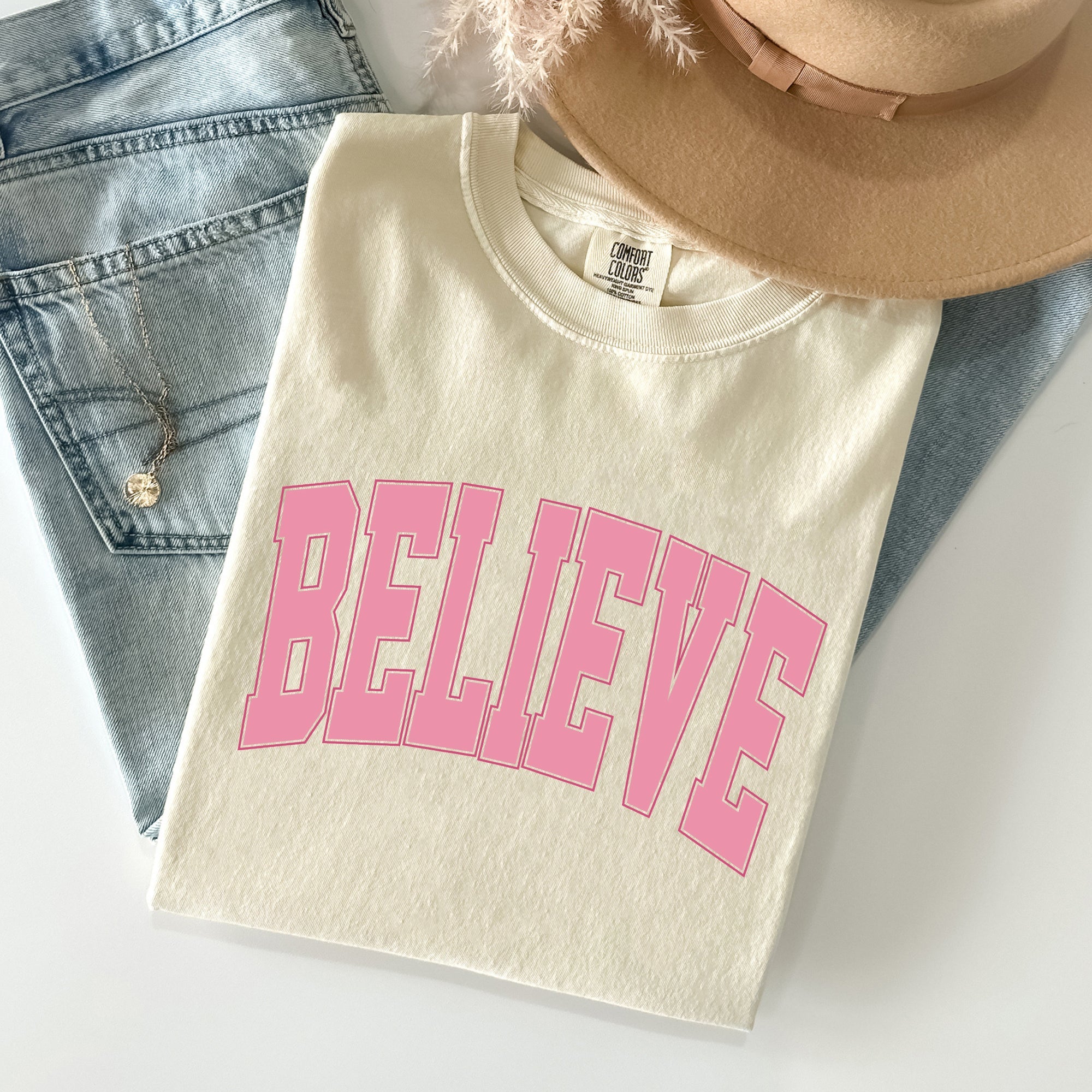Believe, Varsity, Collegiate, Christmas, Santa, Winter, Xmas Tshirt Comfort Colors T-Shirt