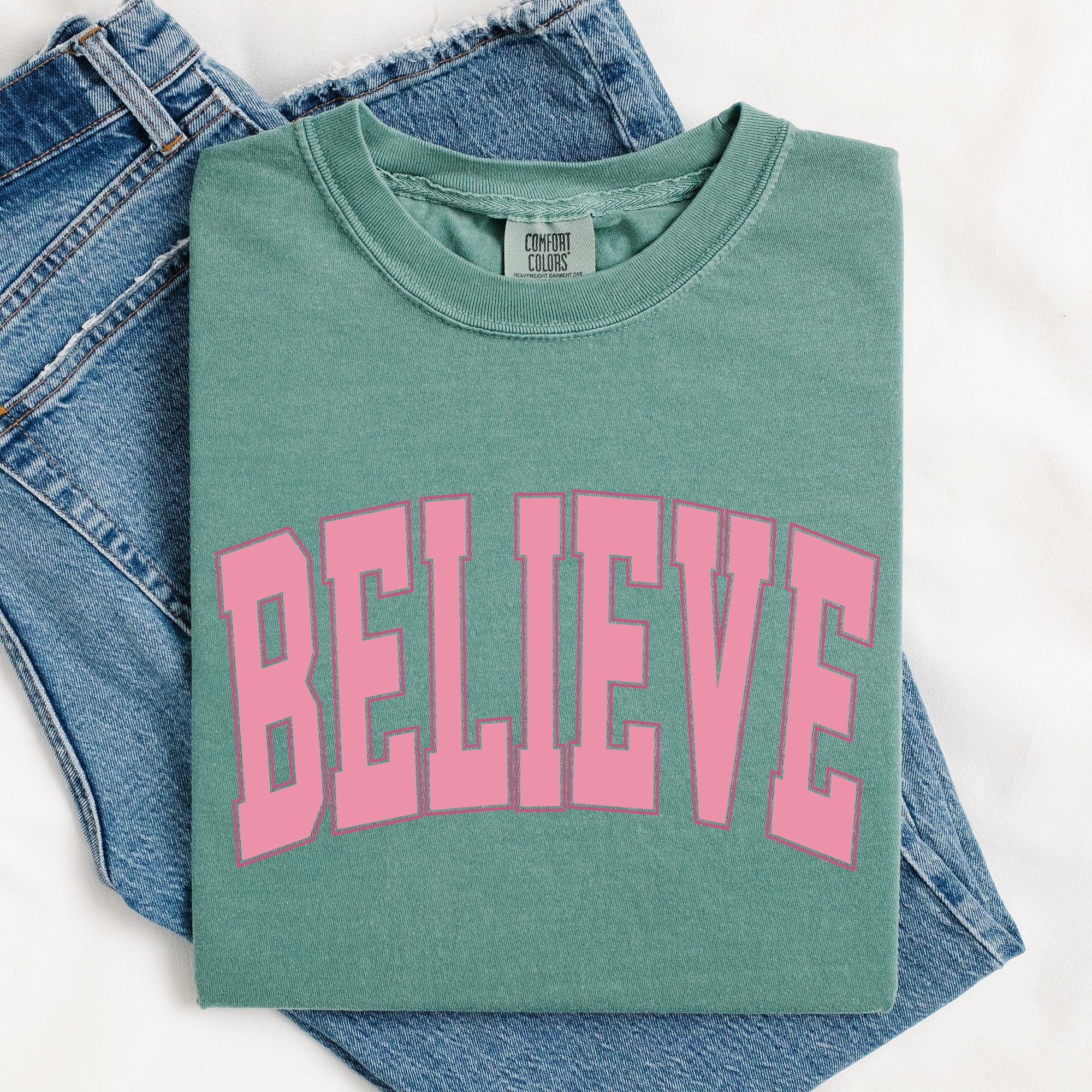 Believe, Varsity, Collegiate, Christmas, Santa, Winter, Xmas Tshirt Comfort Colors T-Shirt