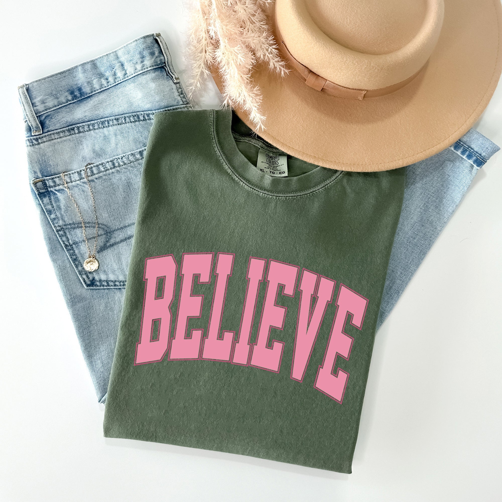 Believe, Varsity, Collegiate, Christmas, Santa, Winter, Xmas Tshirt Comfort Colors T-Shirt