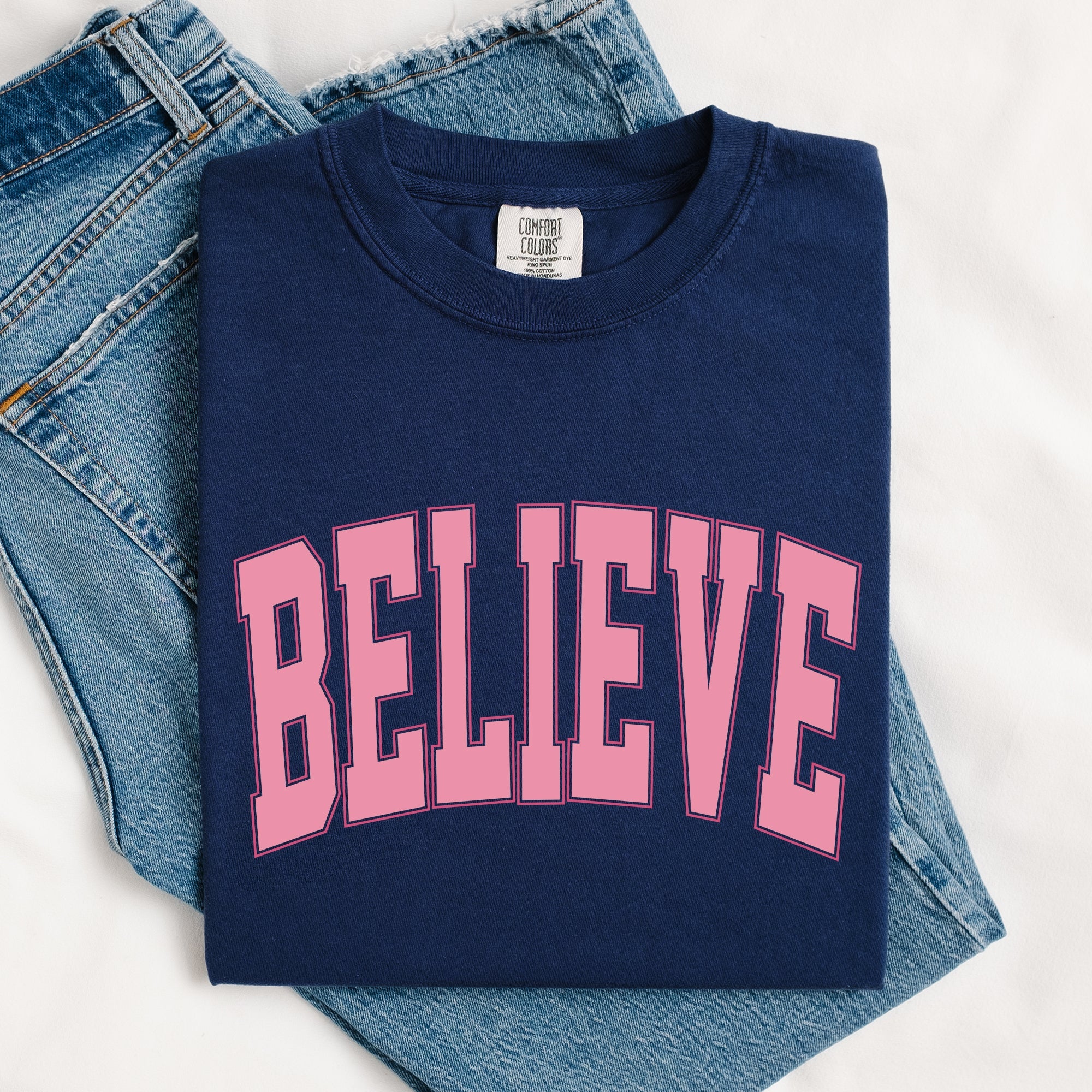 Believe, Varsity, Collegiate, Christmas, Santa, Winter, Xmas Tshirt Comfort Colors T-Shirt