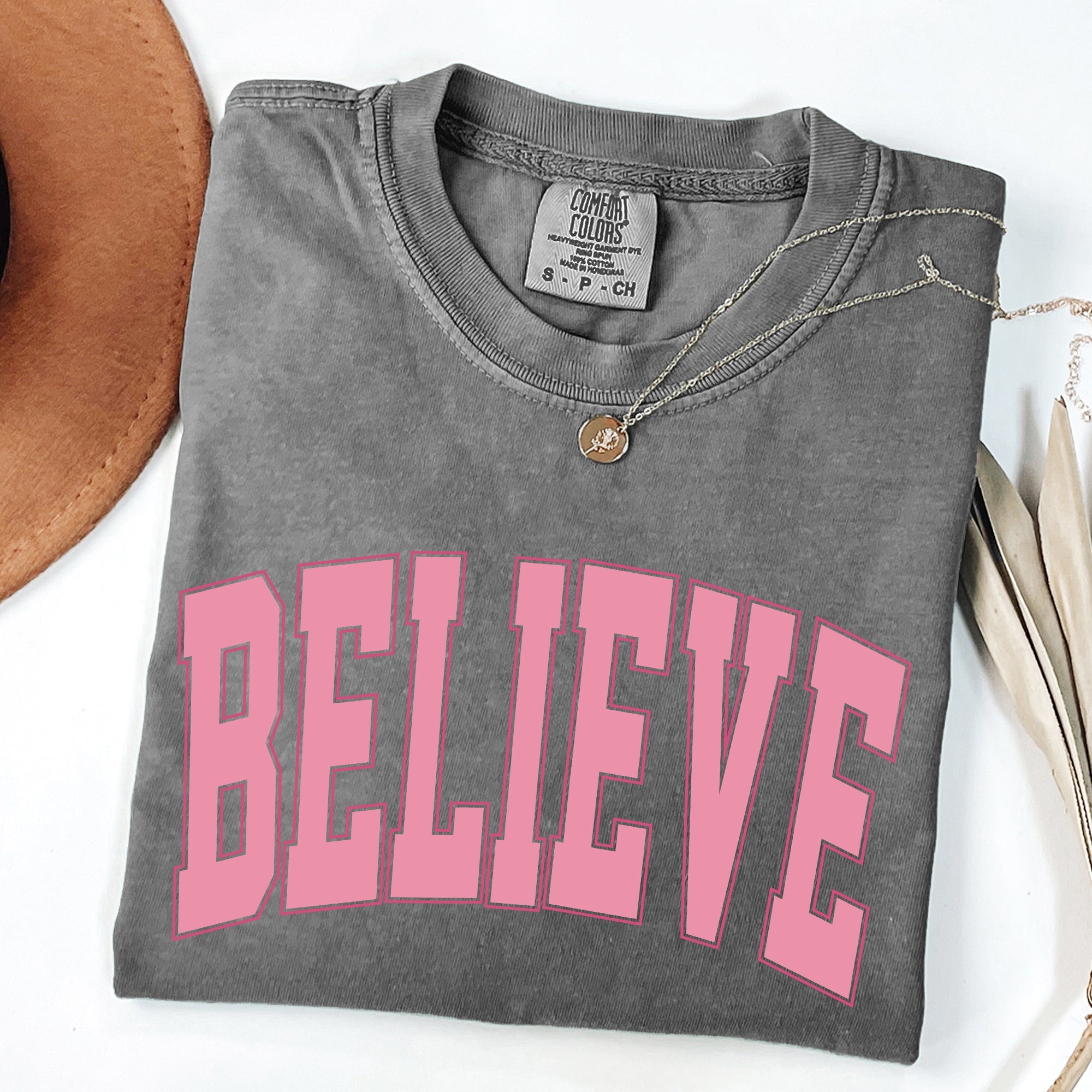 Believe, Varsity, Collegiate, Christmas, Santa, Winter, Xmas Tshirt Comfort Colors T-Shirt