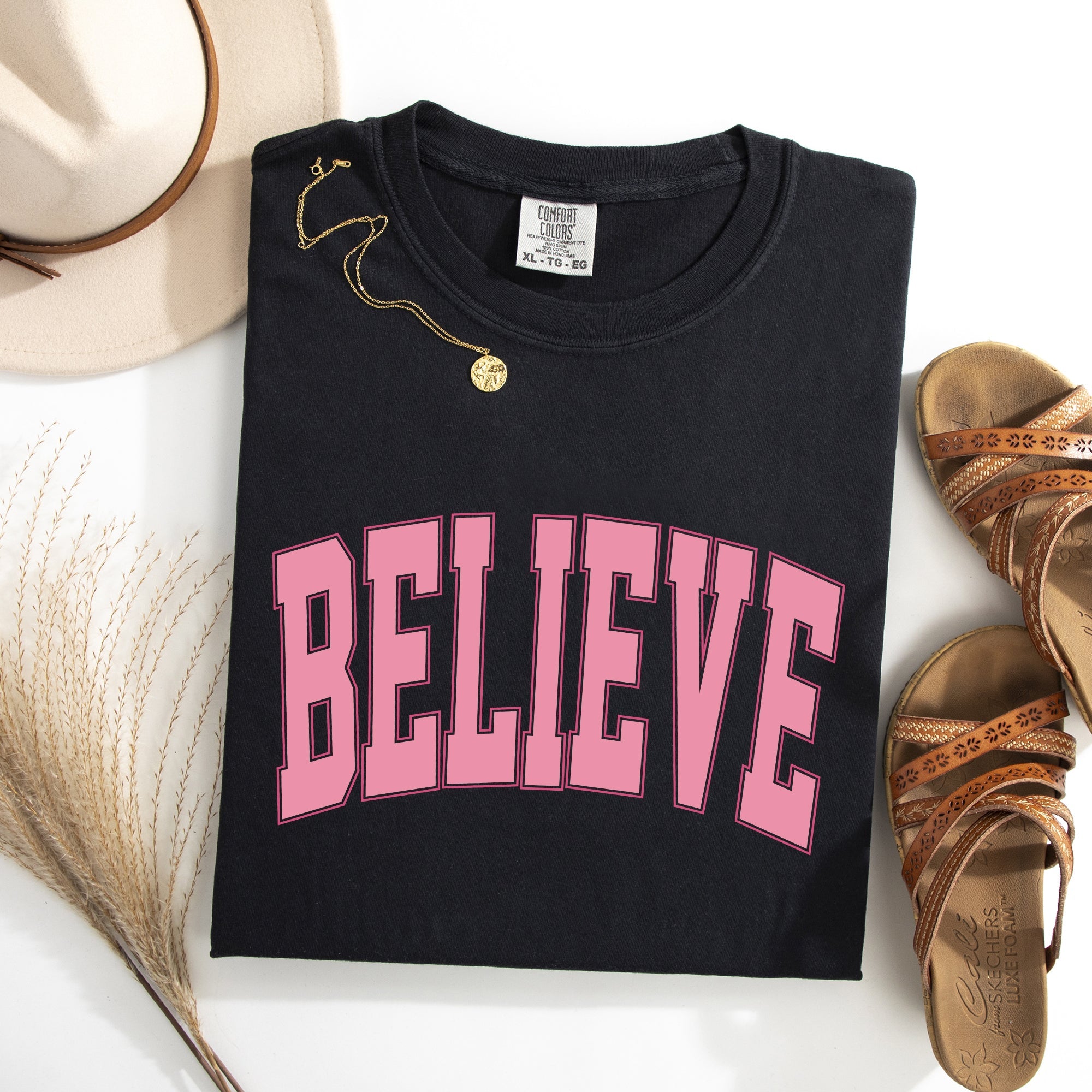 Believe, Varsity, Collegiate, Christmas, Santa, Winter, Xmas Tshirt Comfort Colors T-Shirt