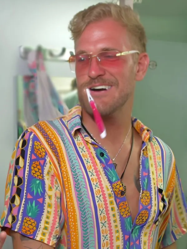 Below Deck Down Under S03 Nate Salmon Printed Striped Shirt Clanton Jacket