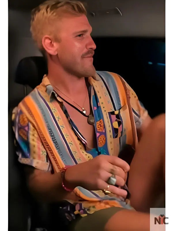 Below Deck Down Under S03 Nate Salmon Printed Striped Shirt Clanton Jacket