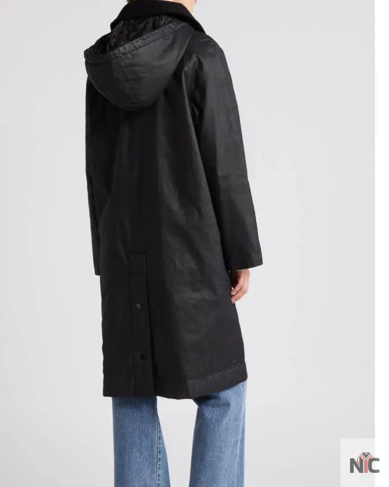 Bernardo Black Waxed Cotton Twill Coat Clanton Jacket