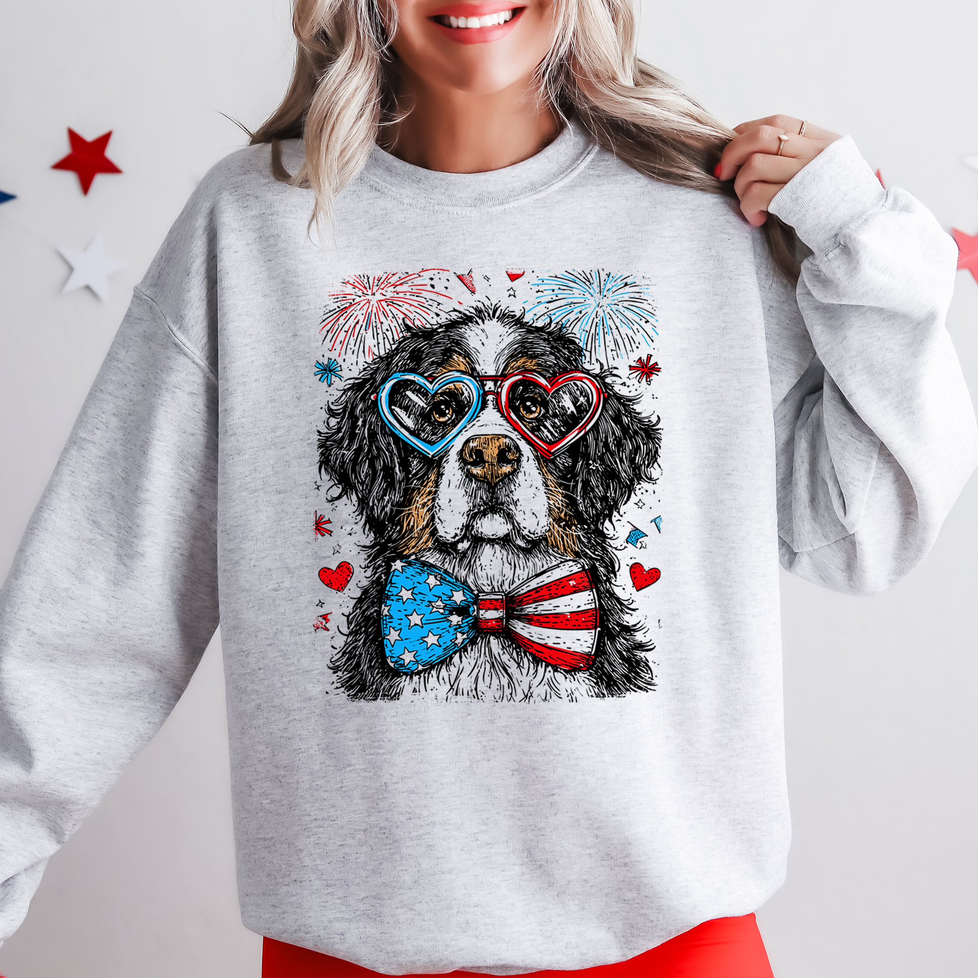 Bernese Mountain Patriotic Dog, USA, America, Pet Lover, 4th of July Sweatshirt