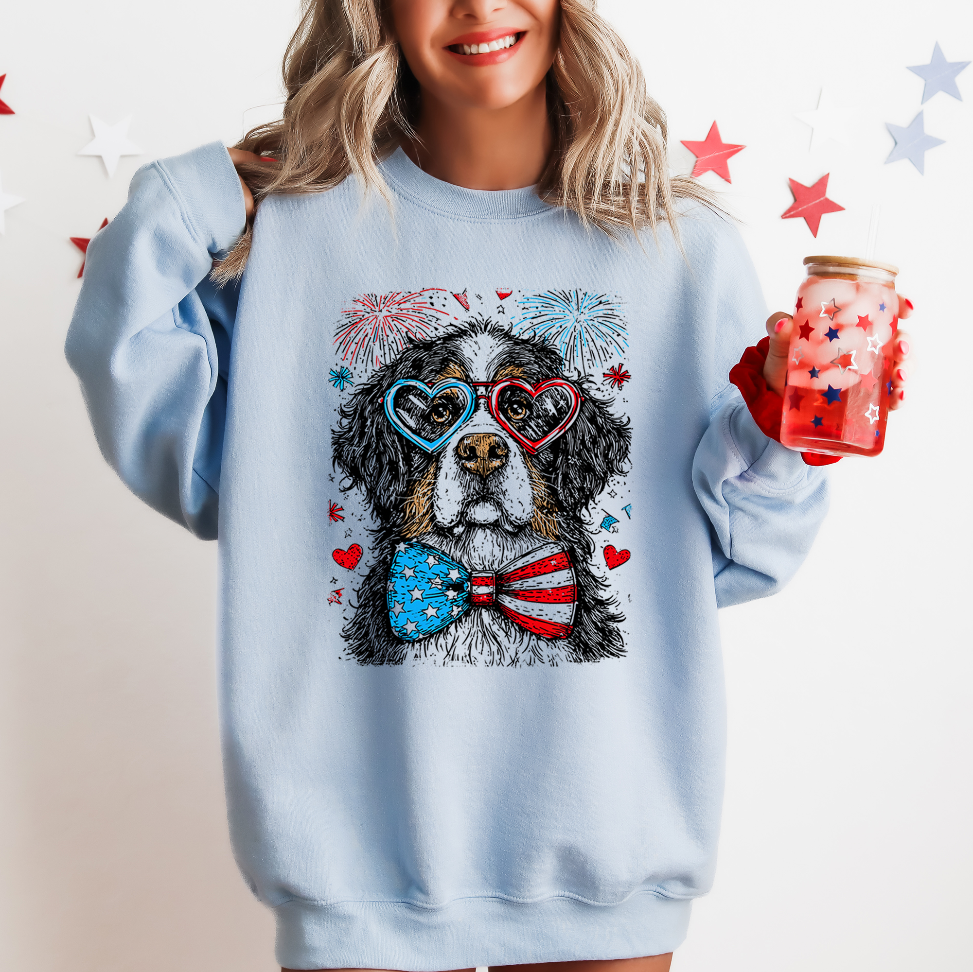Bernese Mountain Patriotic Dog, USA, America, Pet Lover, 4th of July Sweatshirt