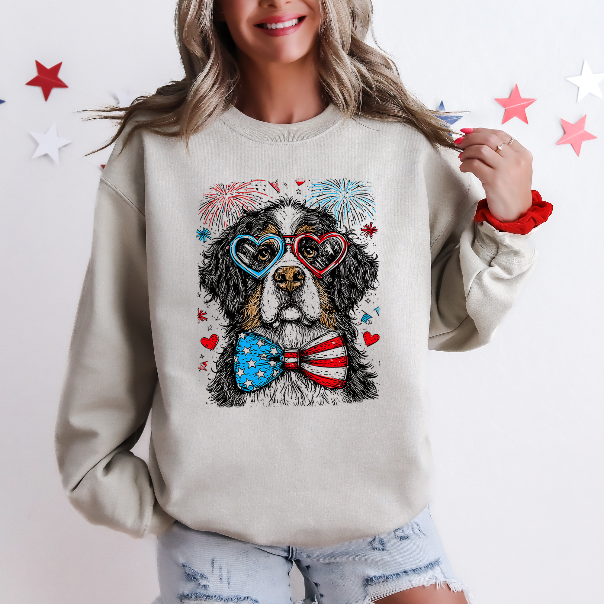 Bernese Mountain Patriotic Dog, USA, America, Pet Lover, 4th of July Sweatshirt