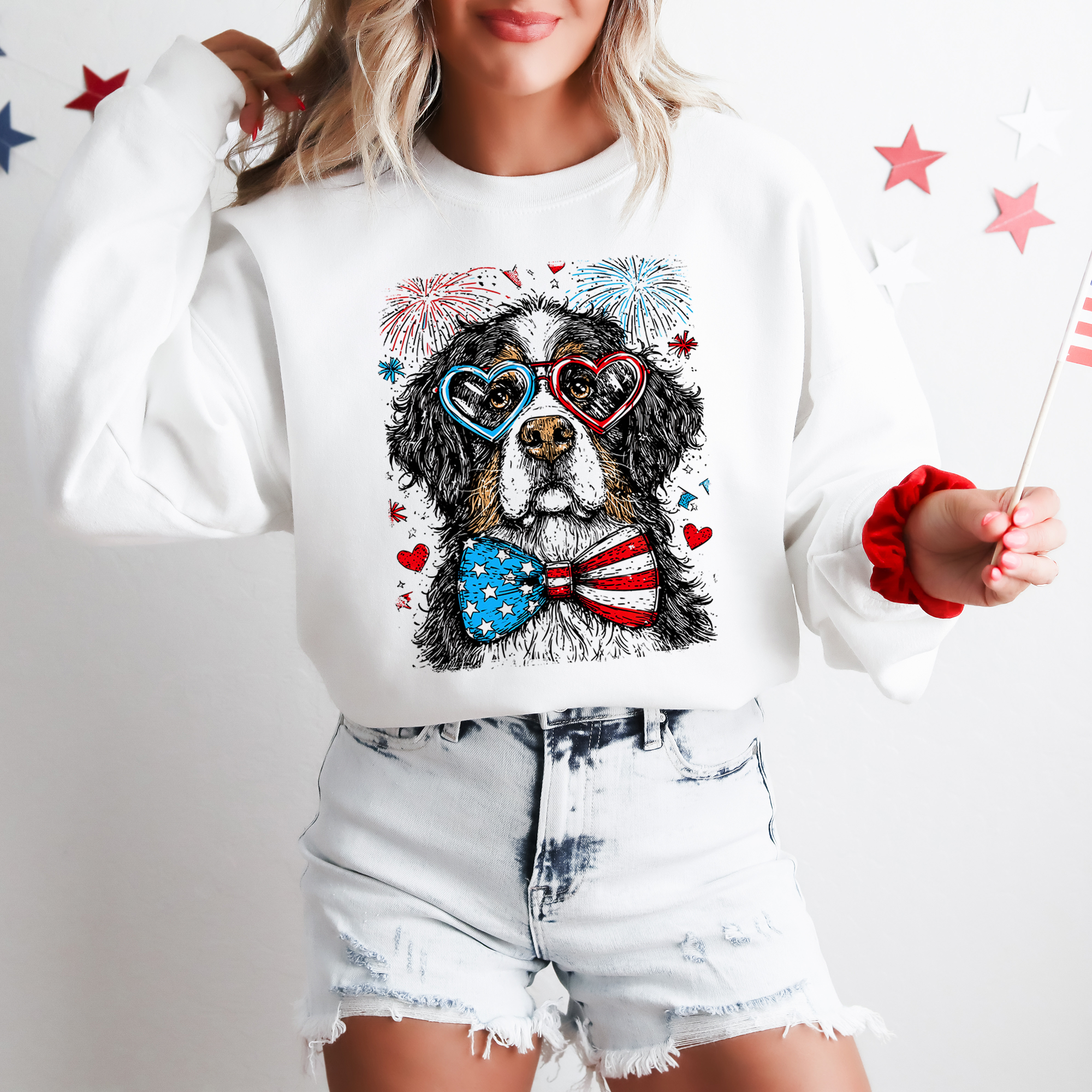 Bernese Mountain Patriotic Dog, USA, America, Pet Lover, 4th of July Sweatshirt