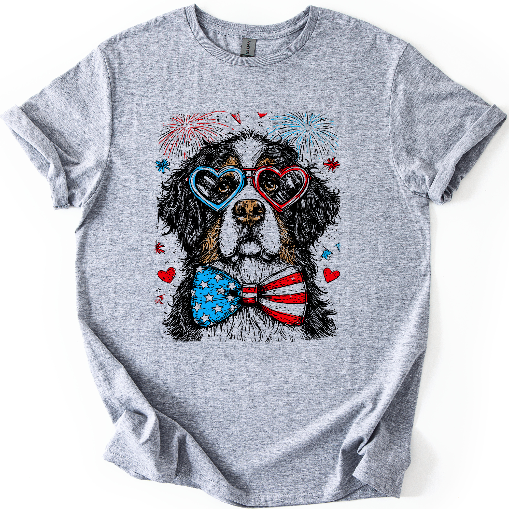 Bernese Mountain Patriotic Dog, USA, America, Pet Lover, 4th of July, Soft Style T-Shirt