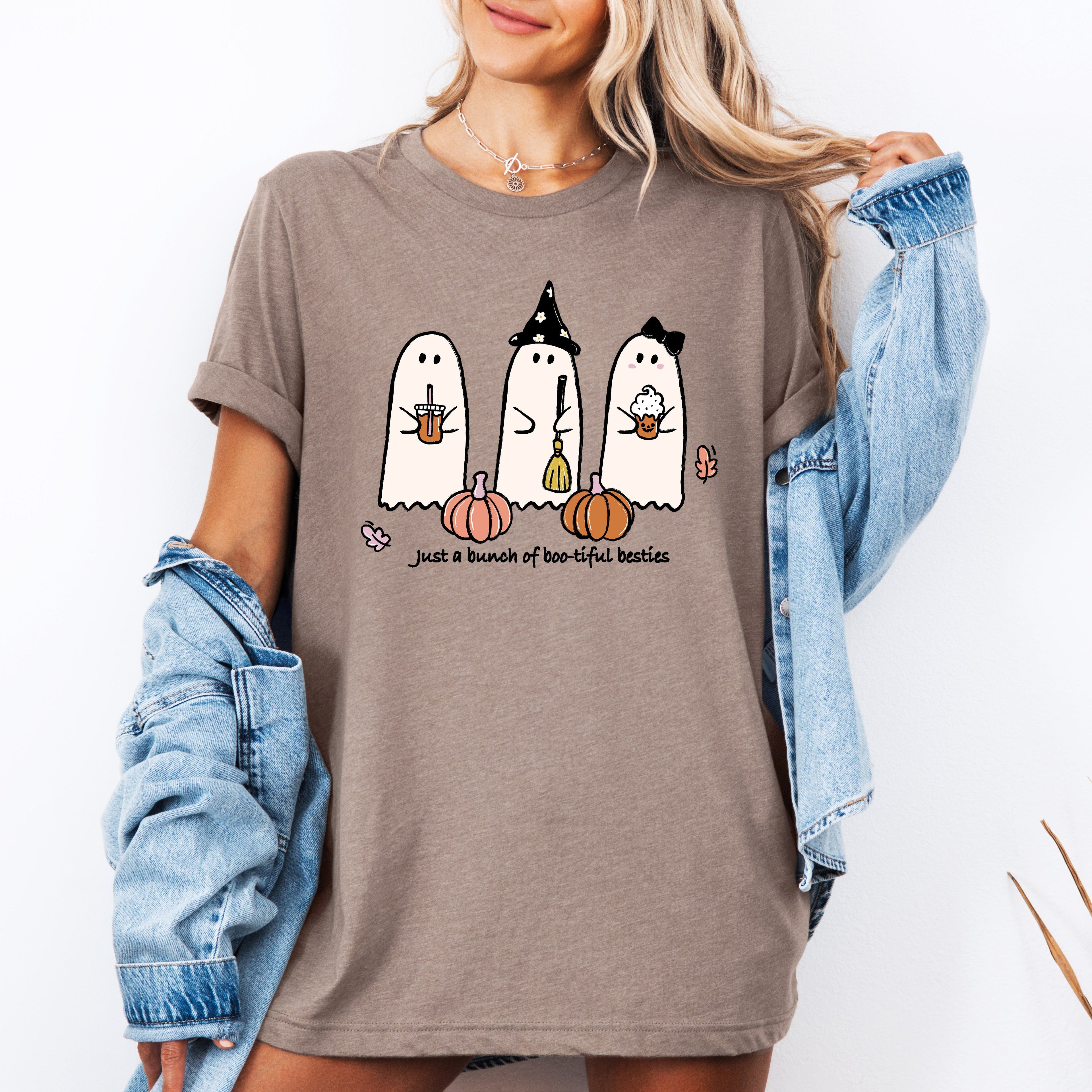 Besties, Halloween, Ghosts, Cute, Witch, Pumpkin, Tshirt