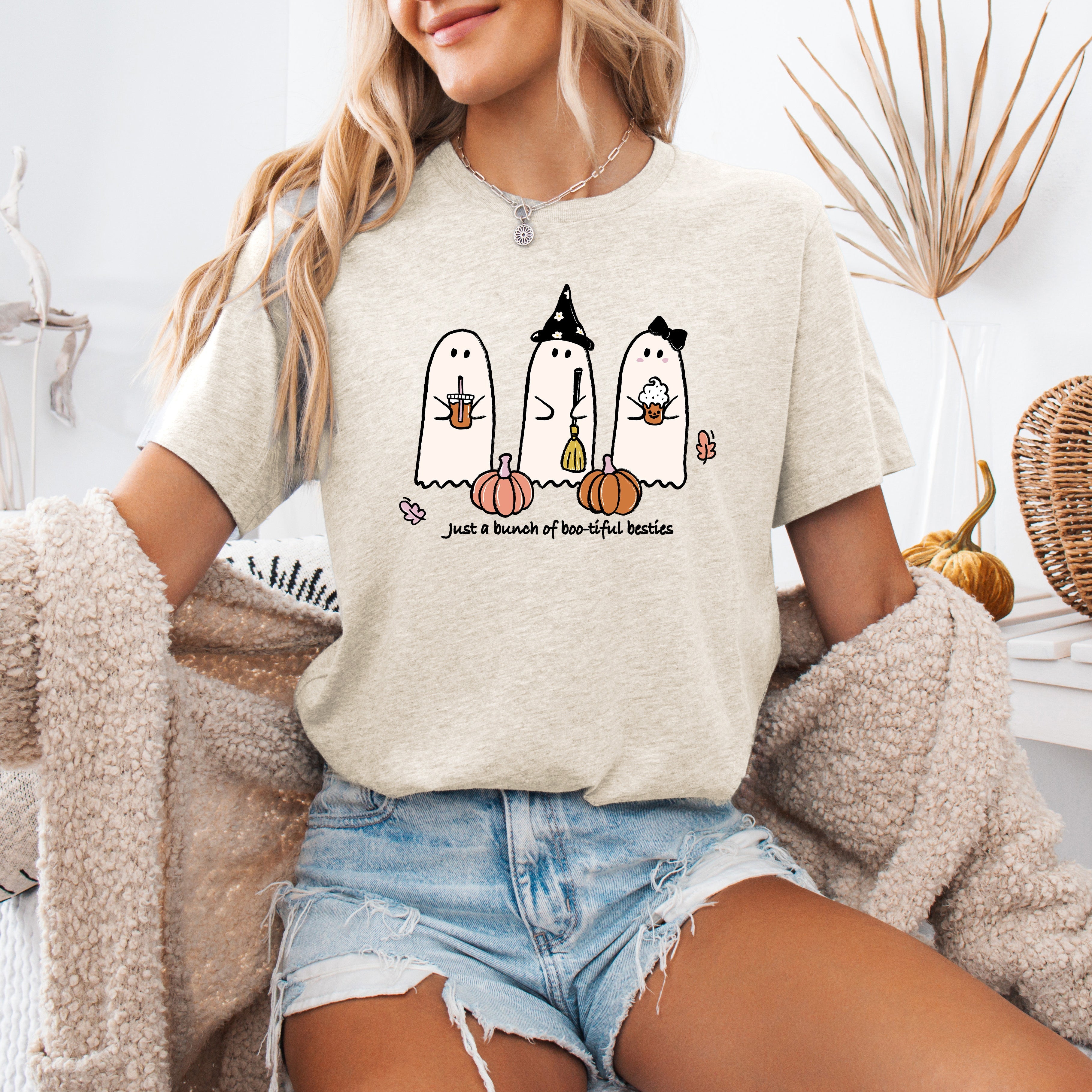 Besties, Halloween, Ghosts, Cute, Witch, Pumpkin, Tshirt