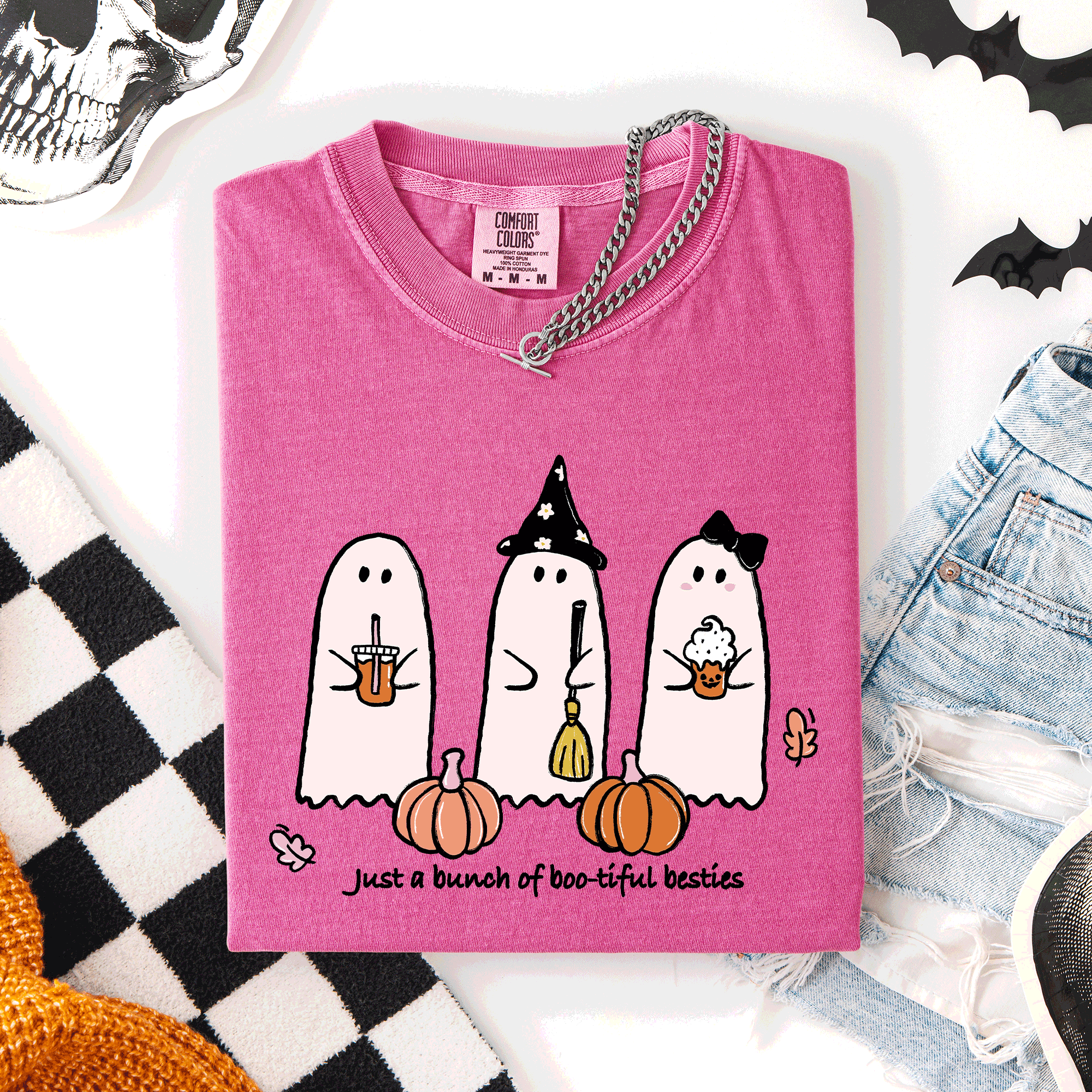 Besties, Halloween, Ghosts, Cute, Witch, Pumpkin, Comfort Colors T-Shirt