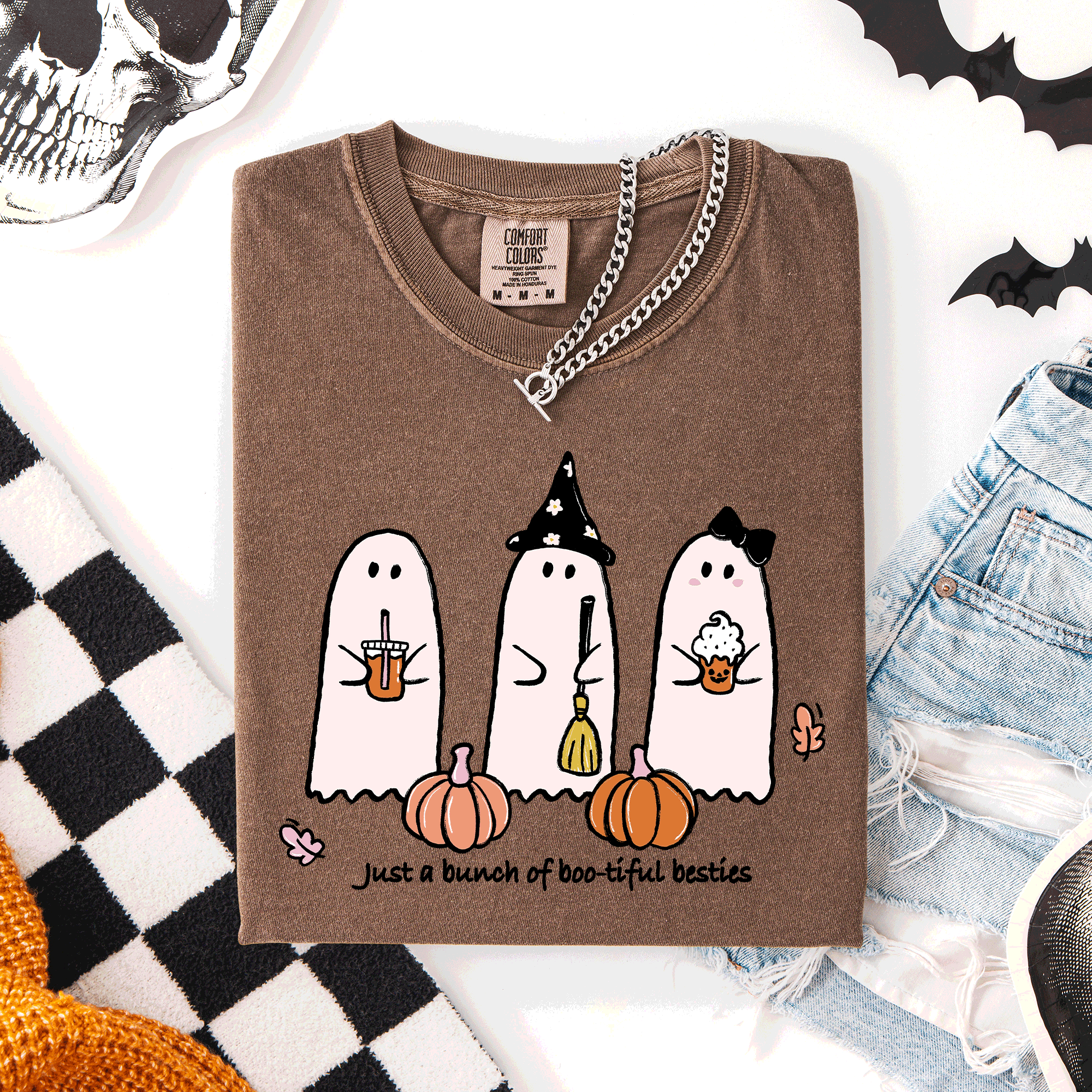 Besties, Halloween, Ghosts, Cute, Witch, Pumpkin, Comfort Colors T-Shirt