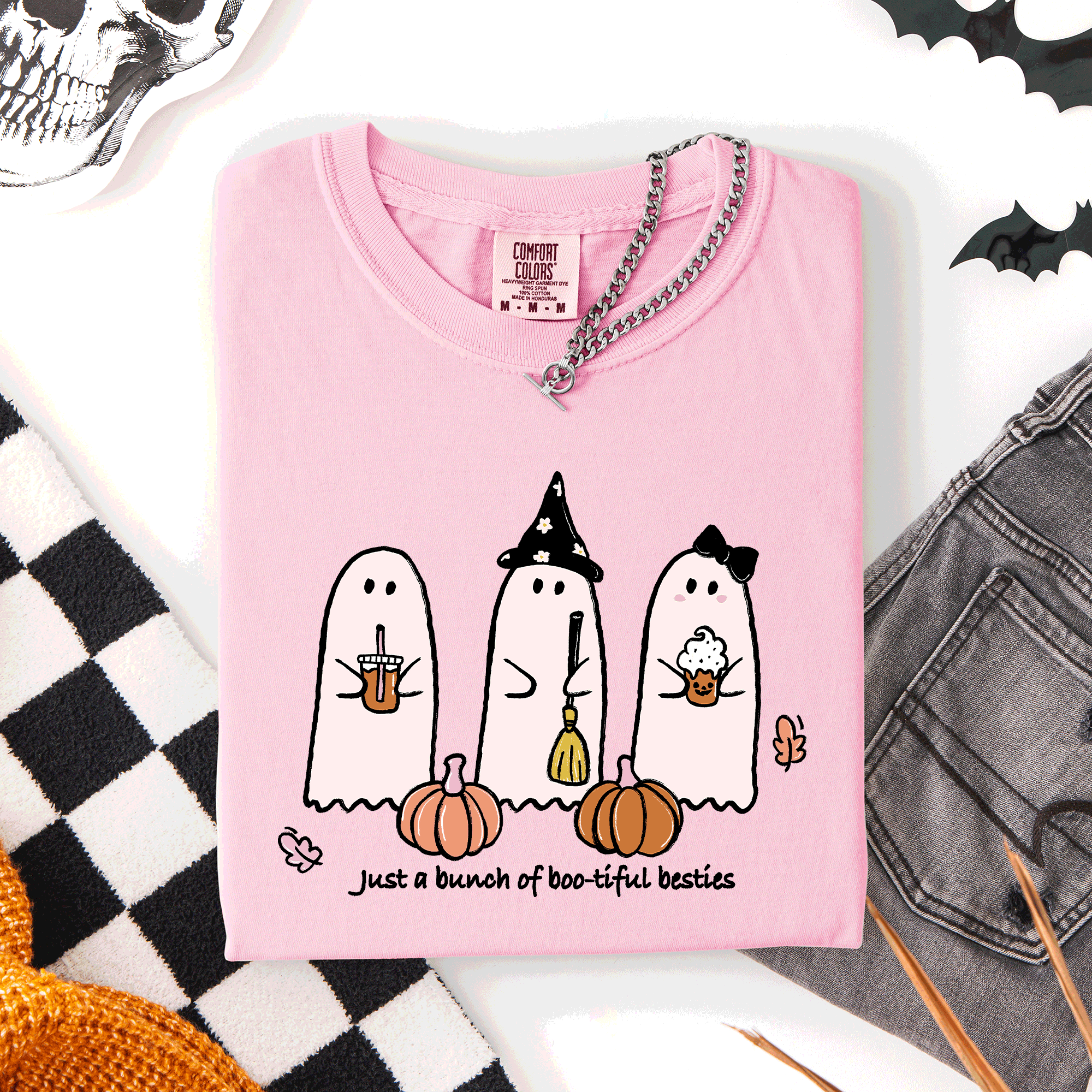 Besties, Halloween, Ghosts, Cute, Witch, Pumpkin, Comfort Colors T-Shirt