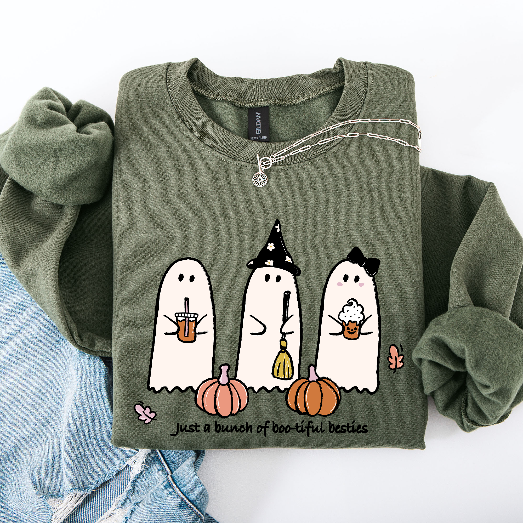 Besties, Halloween, Ghosts, Cute, Witch, Pumpkin Sweatshirt