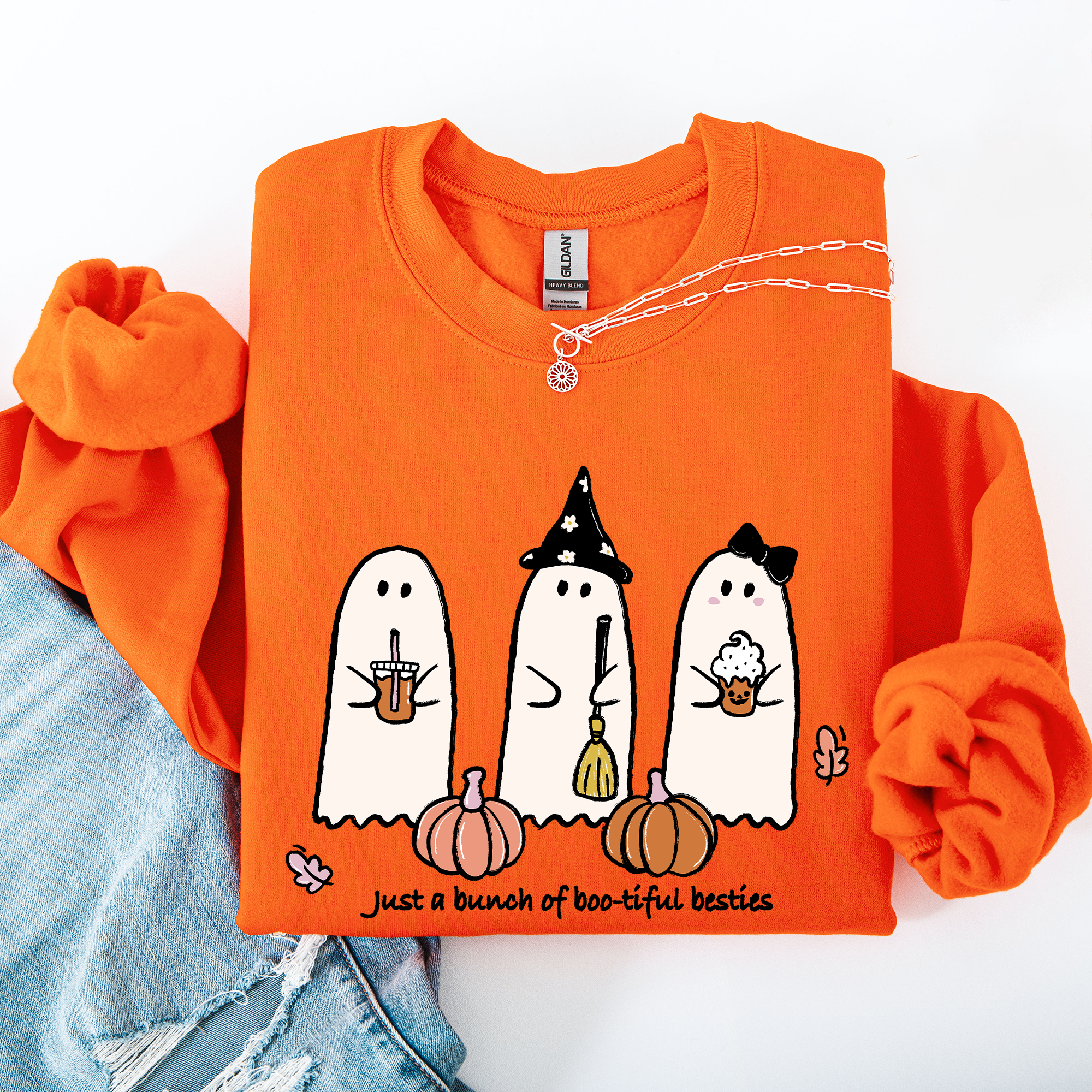 Besties, Halloween, Ghosts, Cute, Witch, Pumpkin Sweatshirt