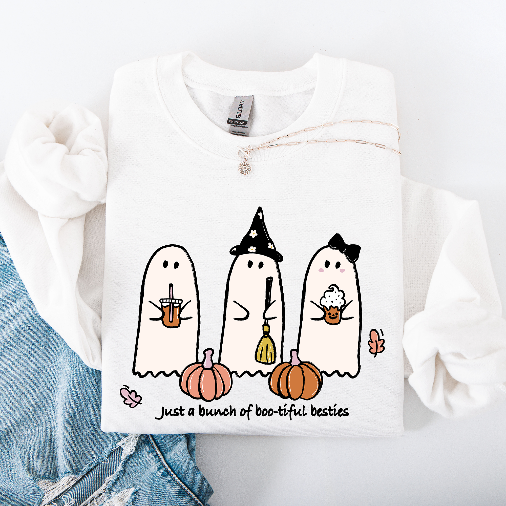 Besties, Halloween, Ghosts, Cute, Witch, Pumpkin Sweatshirt