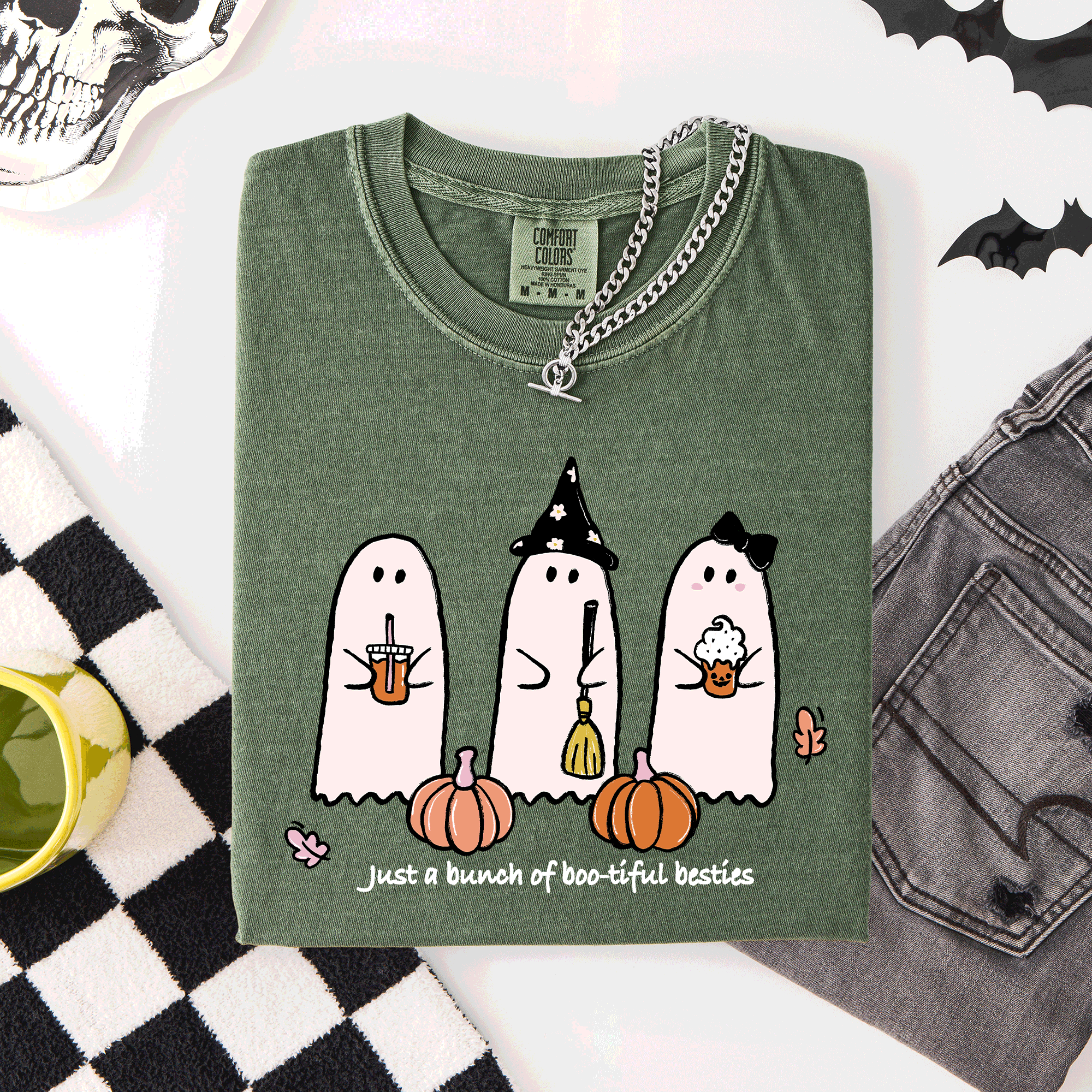 Besties, Halloween, Ghosts, Cute, Witch, Pumpkin, Comfort Colors T-Shirt