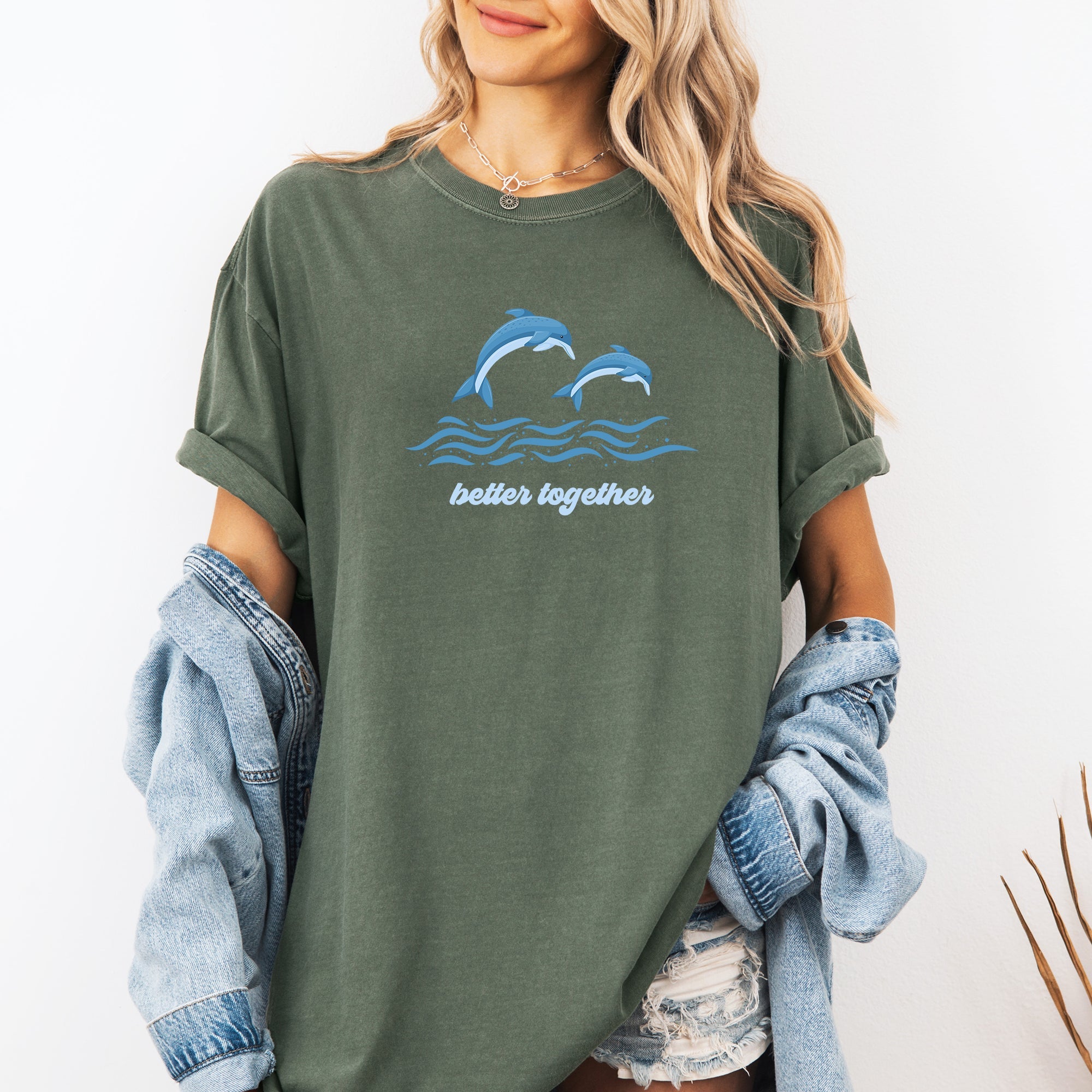Better Together, Dolphins, Minimalist, Beach, Summer, Ocean, Marine Life, Sea Comfort Colors T-Shirt