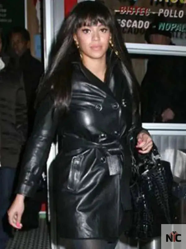 Beyonce Black Leather Coat Clanton Jacket