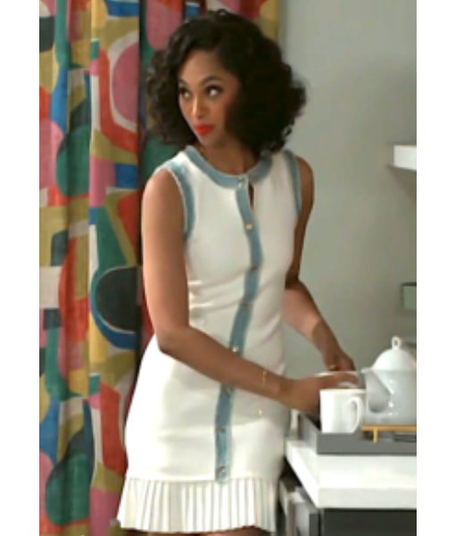 Beyond the Gates 2025 Colby Muhammad White Knit Denim Trim Mini Dress USA Jackets