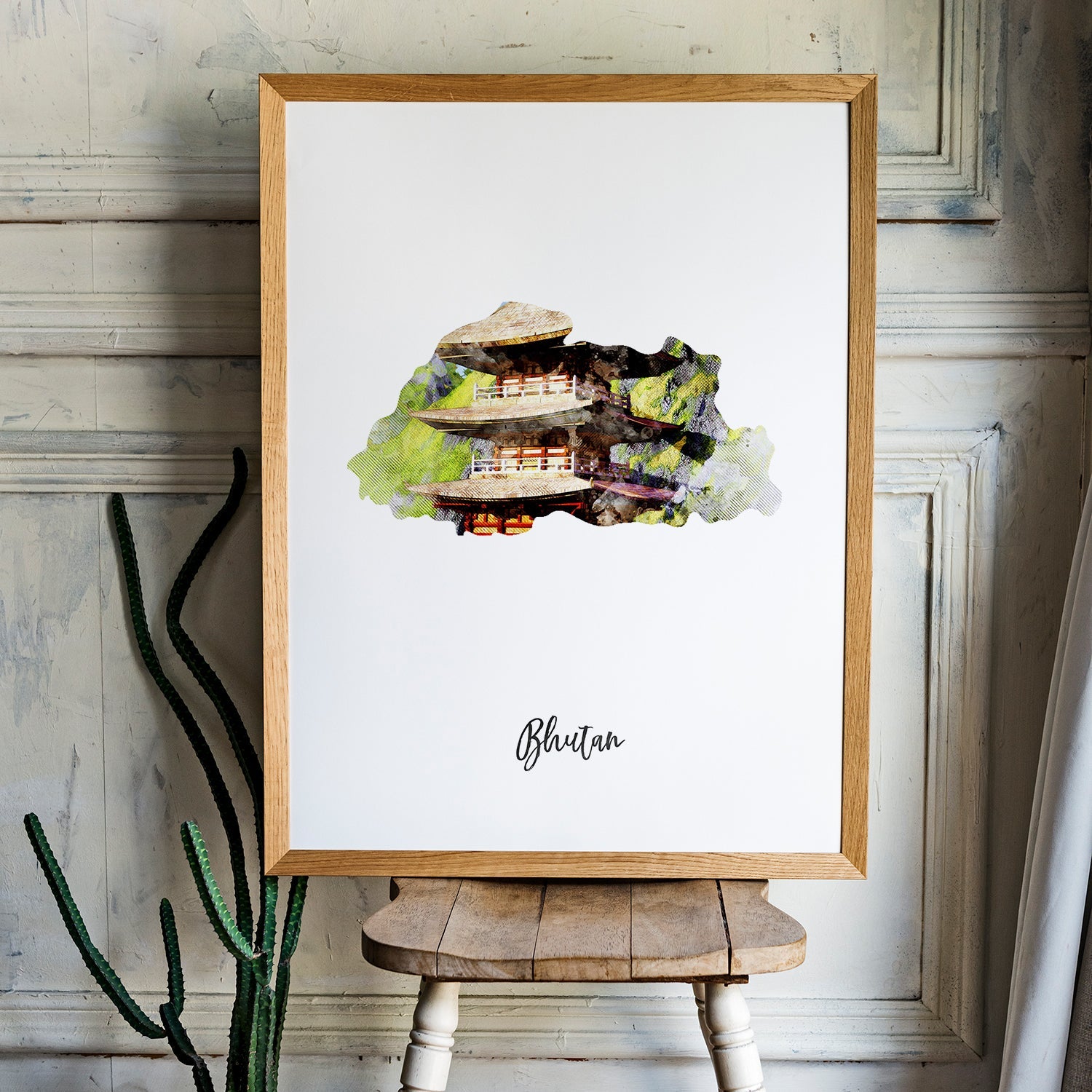 Bhutan Watercolor Map