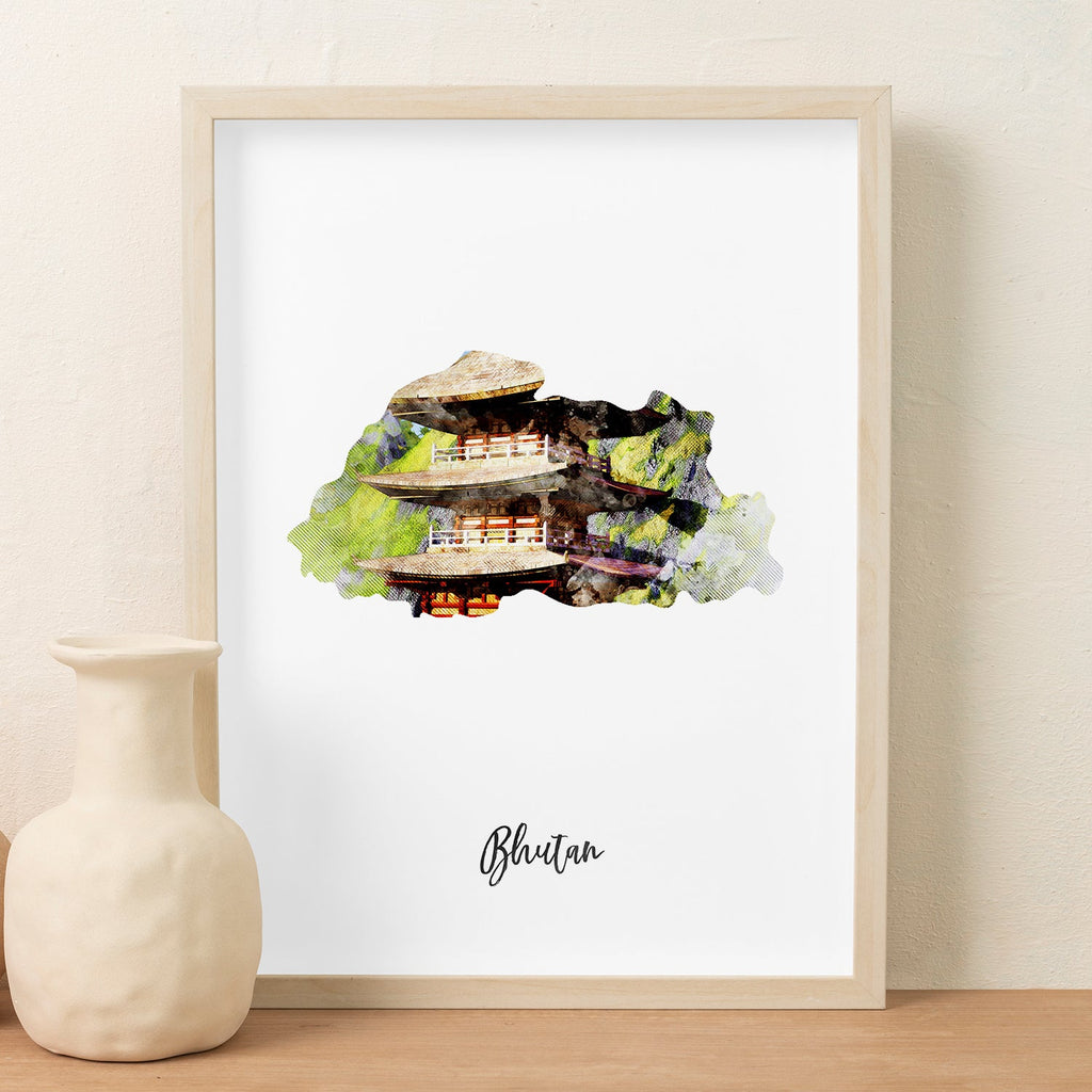 Bhutan Watercolor Map