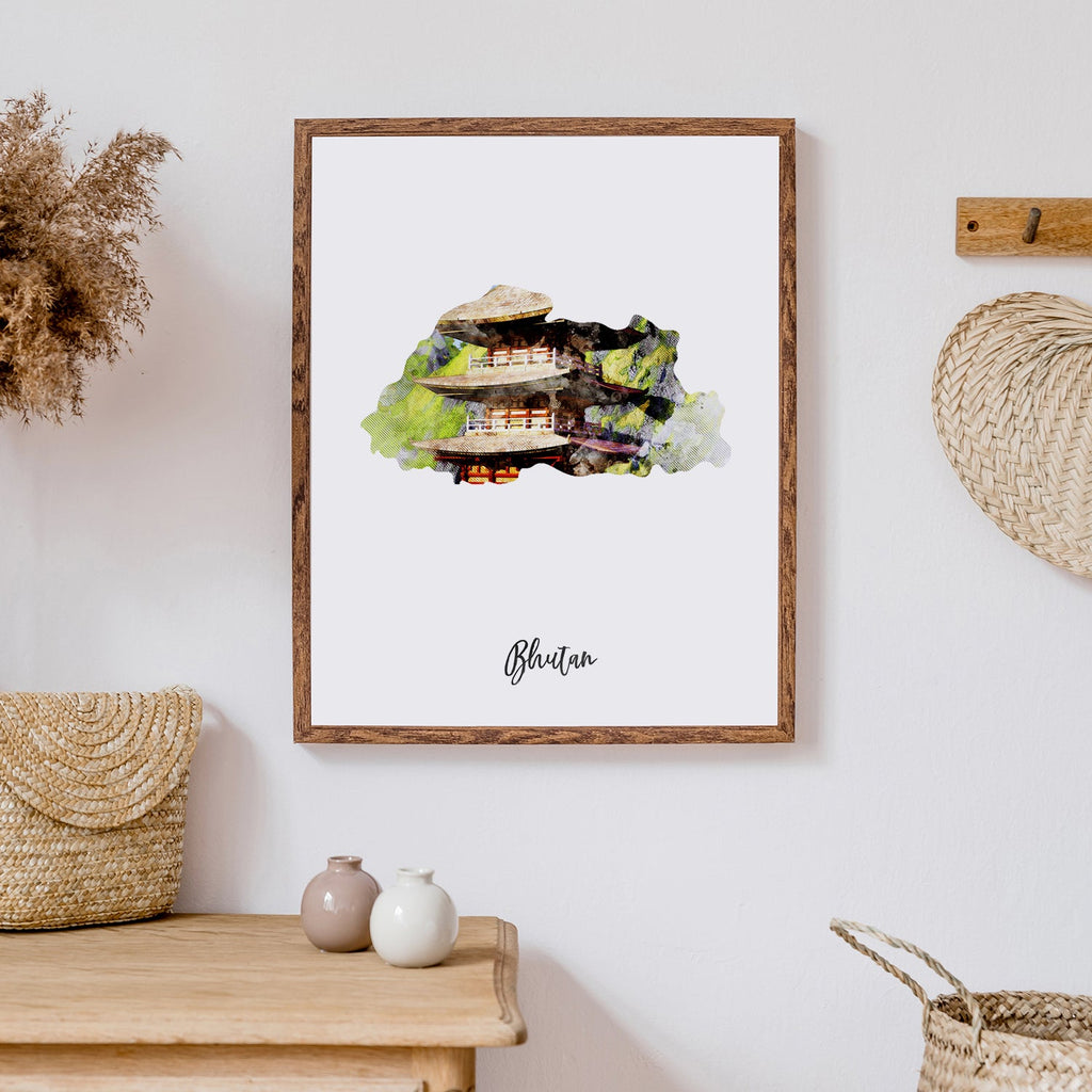 Bhutan Watercolor Map