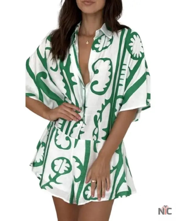 Billion Dollar Playground Green & White Print Playsuit Clanton Jacket