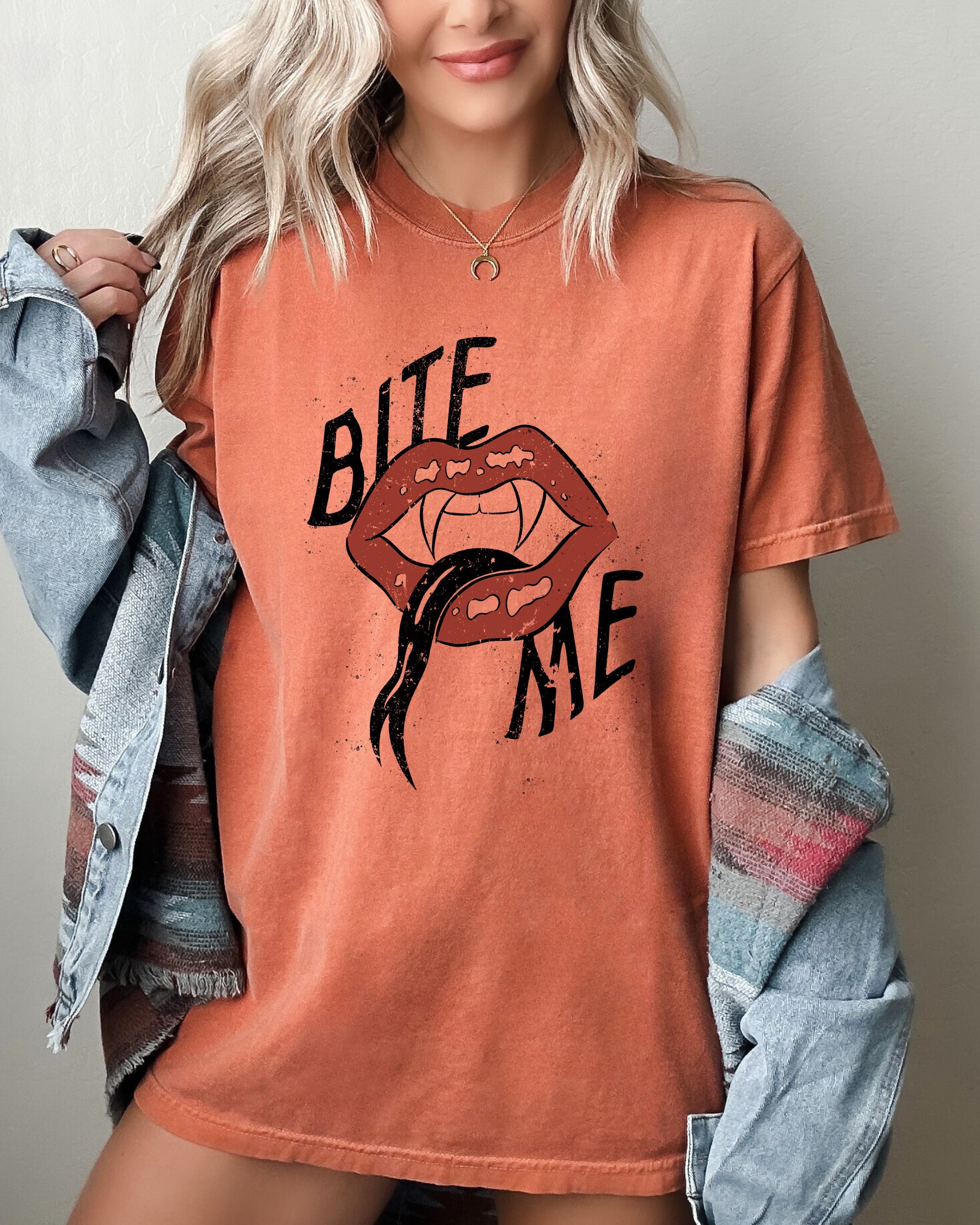 Bite Me, Lips, Vampire, Funny, Sexy, Crude, Sarcastic, Vulgar Shirt Comfort Colors T-Shirt