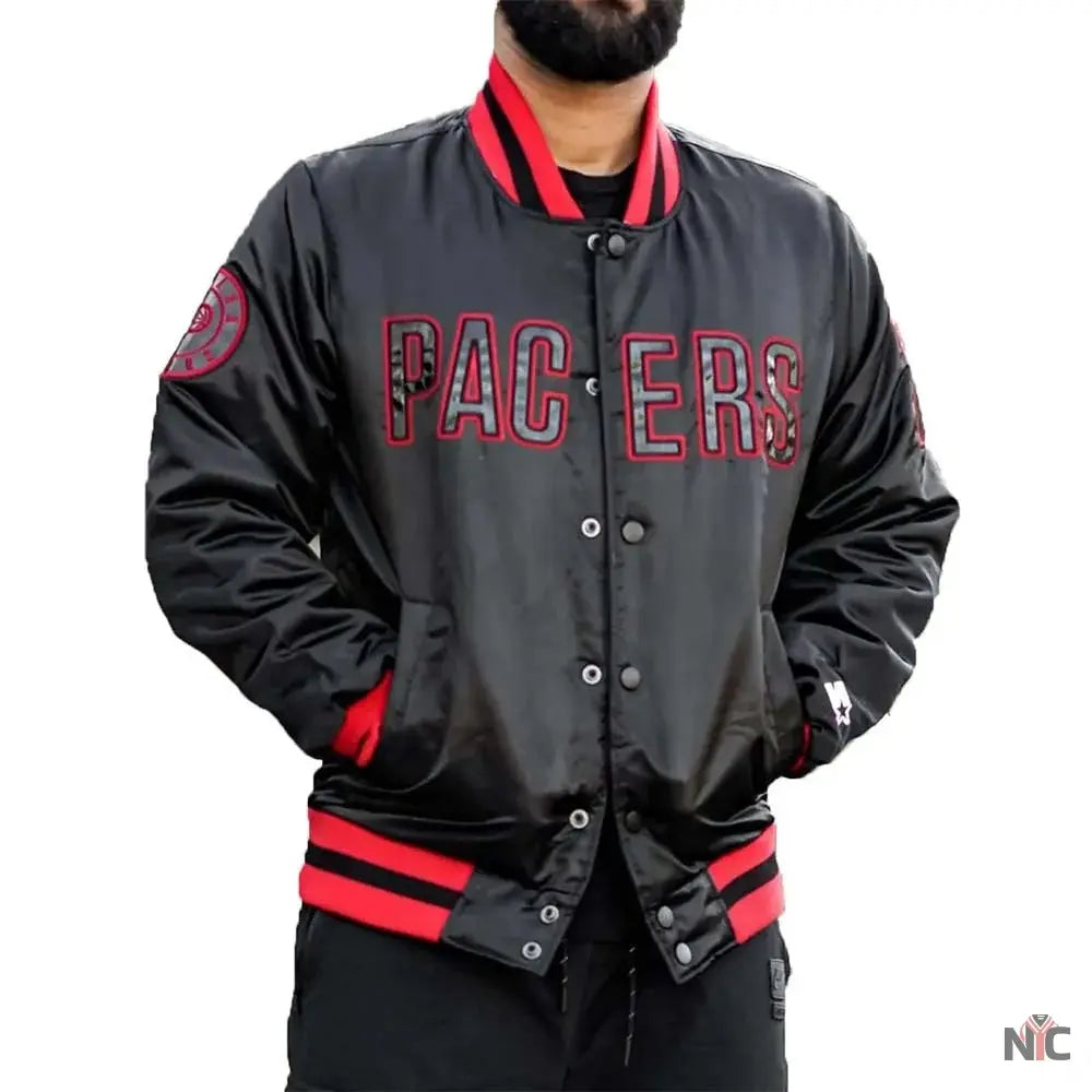 Black Indiana Pacers Satin Jacket Clanton Jacket