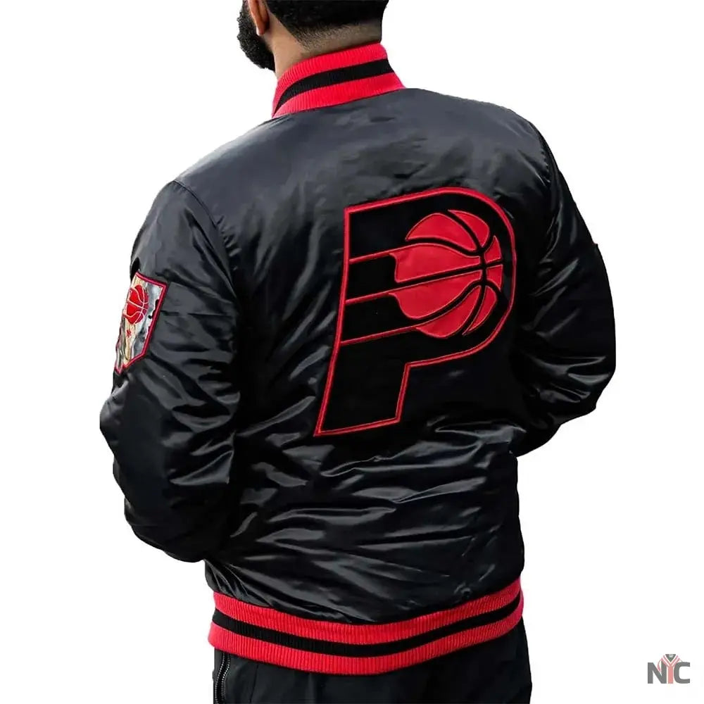 Black Indiana Pacers Satin Jacket Clanton Jacket