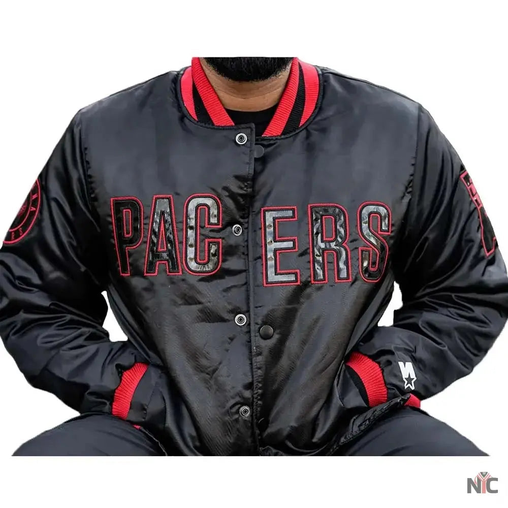 Black Indiana Pacers Satin Jacket Clanton Jacket