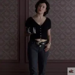 Black V-neck Sweater Worn in Cof­fee Scene of Vi­o­let (Jen­nifer Tilly) Clanton Jacket