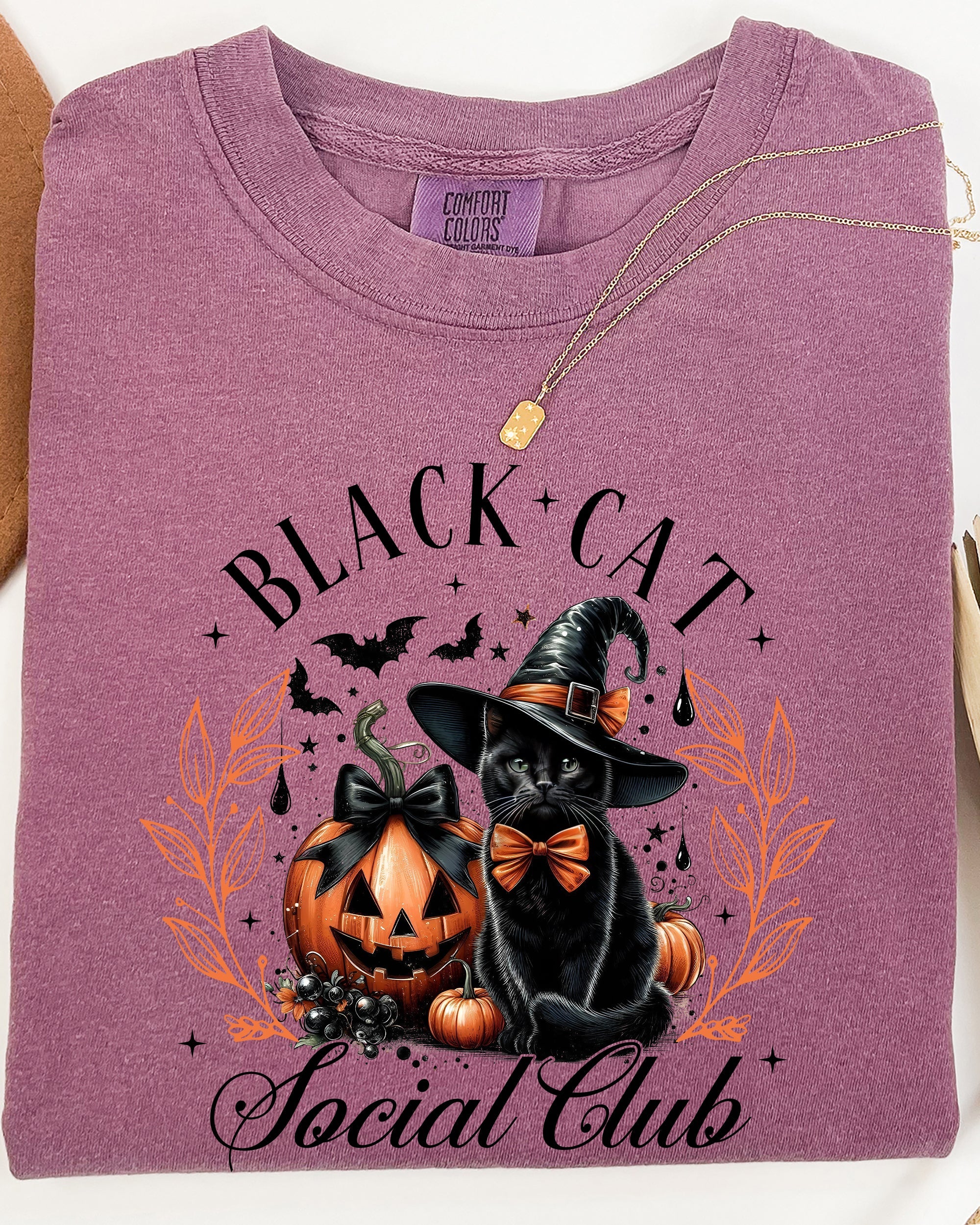Black Cat Social Club, Coquette, Halloween, Witch, Pumpkin, Jack-o-lantern Shirt Comfort Colors T-Shirt